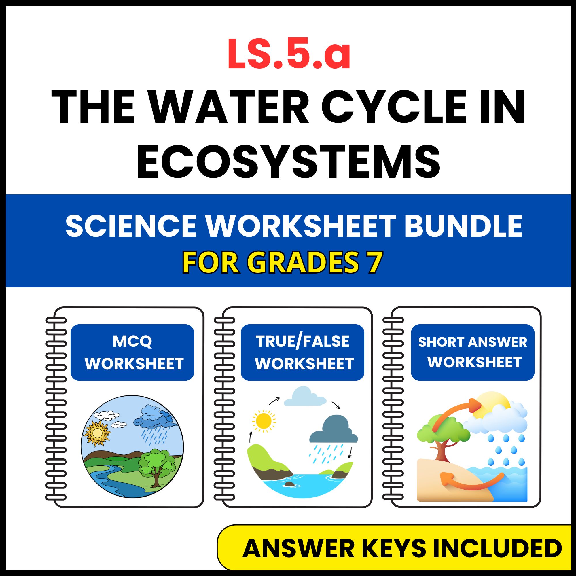 VA SOL Life Science | The Water Cycle in Ecosystems | 3 Worksheets | Grade 7