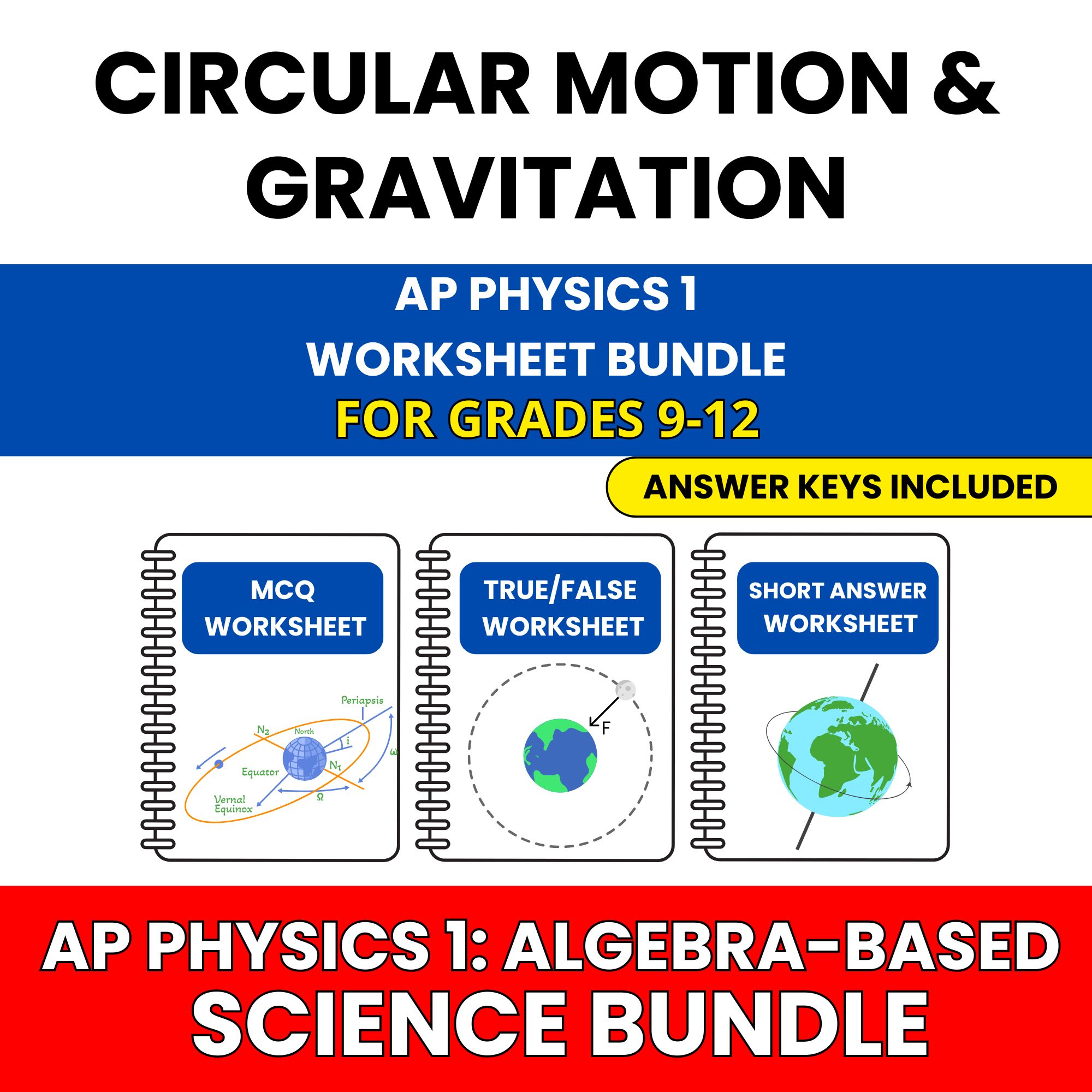 AP Physics 1 | Circular Motion | 30 Worksheets BUNDLE | Grade 9-12