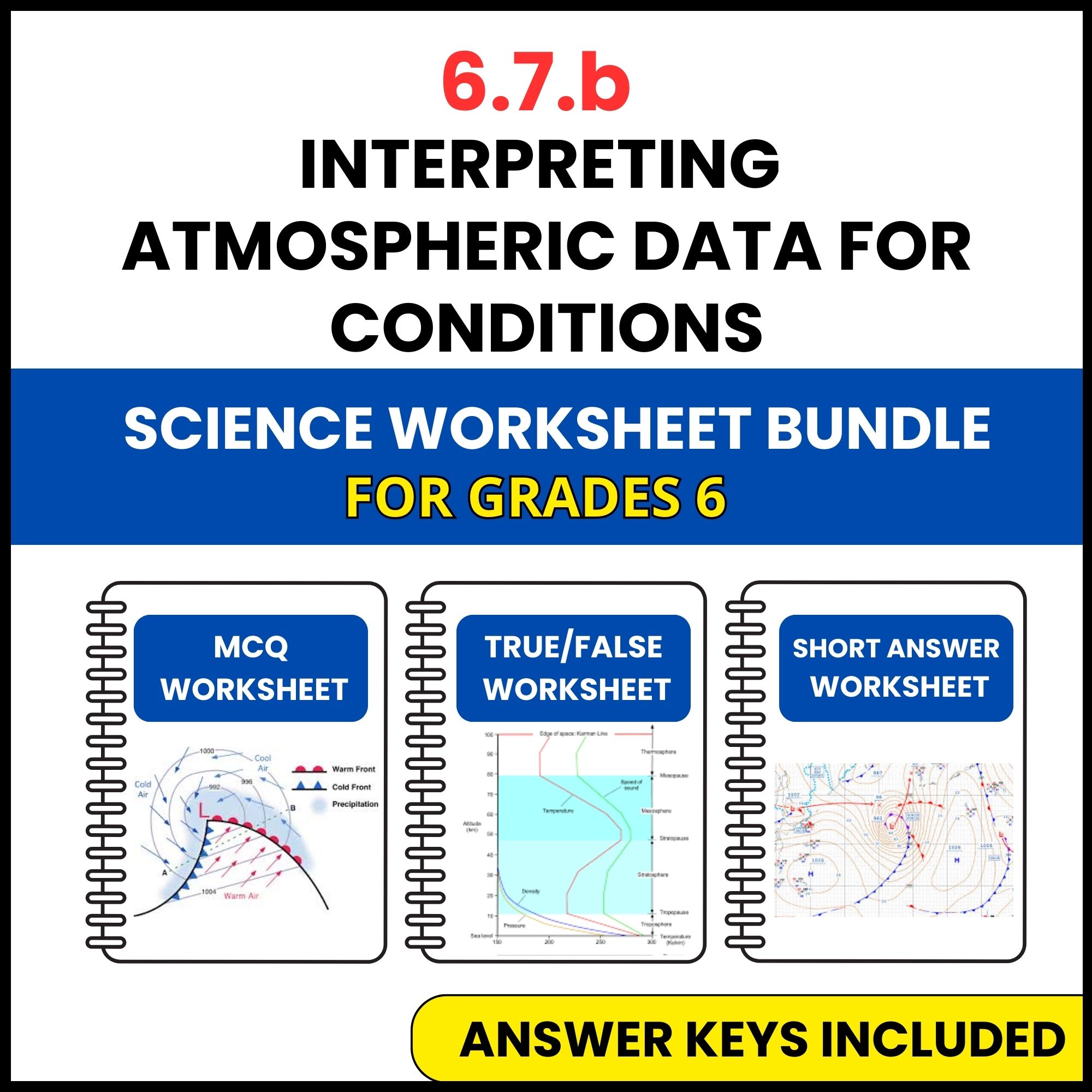 VA SOL Science | Atmospheric Data for Conditions | 3 Worksheets | Grade 6