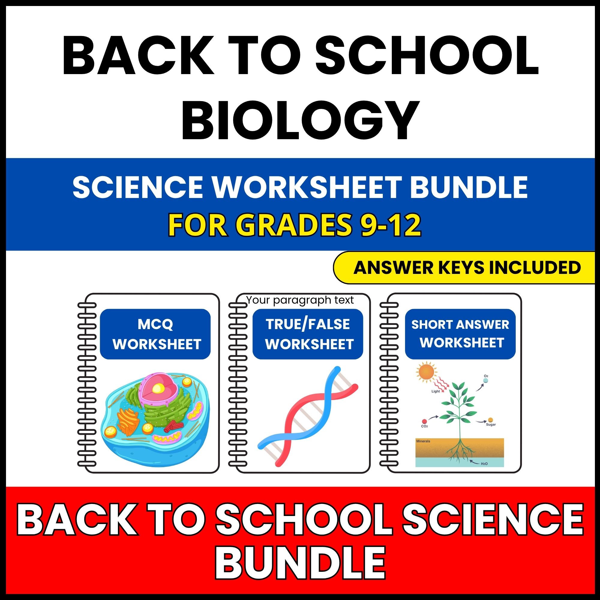 Back to School | HS Biology Worksheets | 30 Worksheets BUNDLE | Grade 9-12
