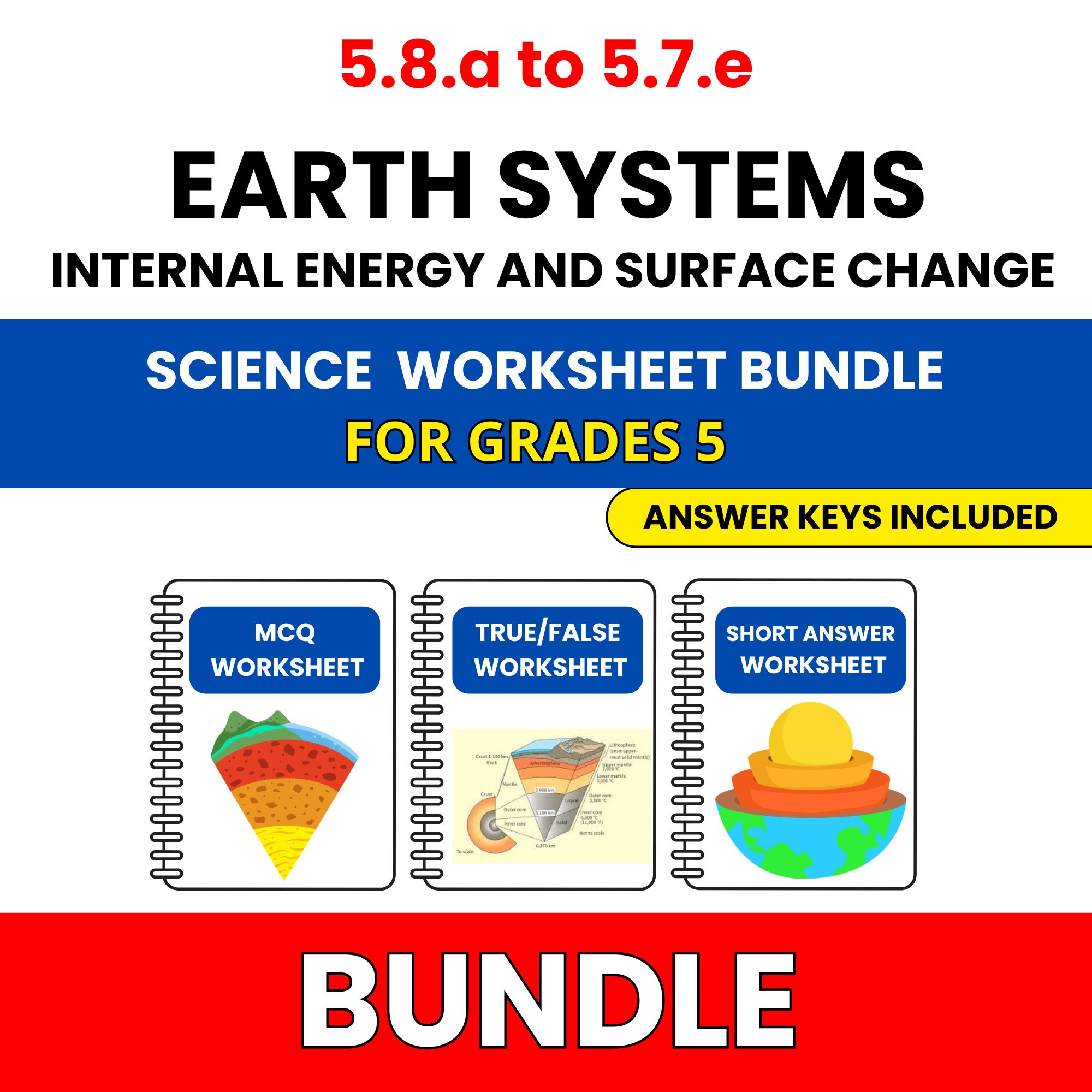 VA SOL Science | Earth Systems Internal Energy | 45 Worksheets BUNDLE | Grade 5