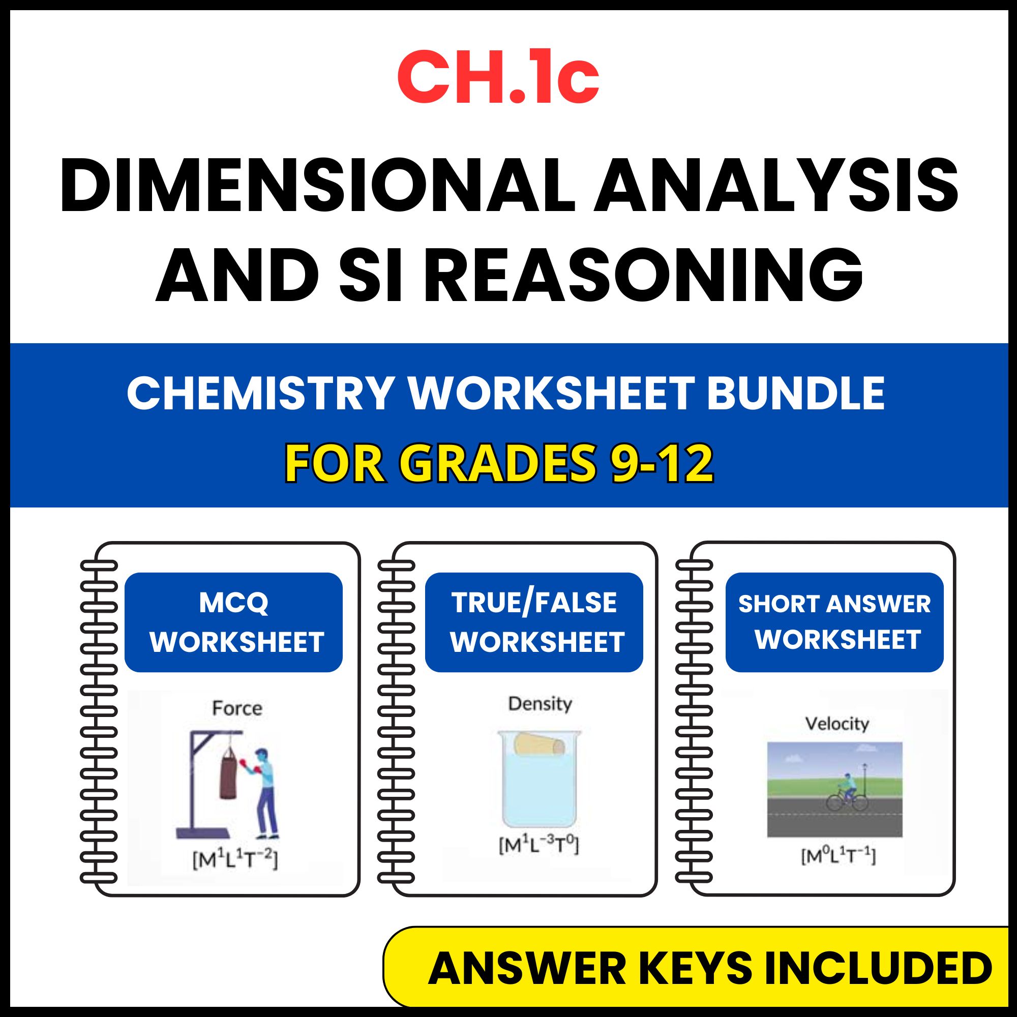 VA SOL Chemistry | Dimensional Analysis and SI | 3 Worksheets | Grade 9-12