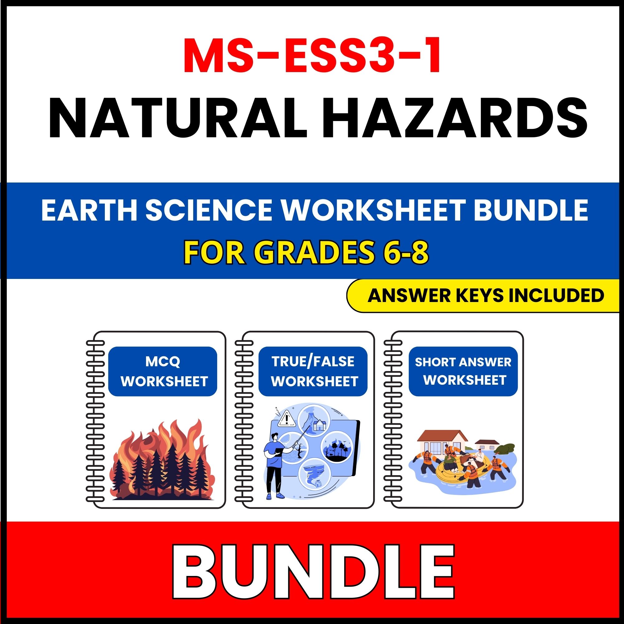 MS NGSS Earth Science | Natural Hazards | 30 Worksheets BUNDLE | Grade 6-8