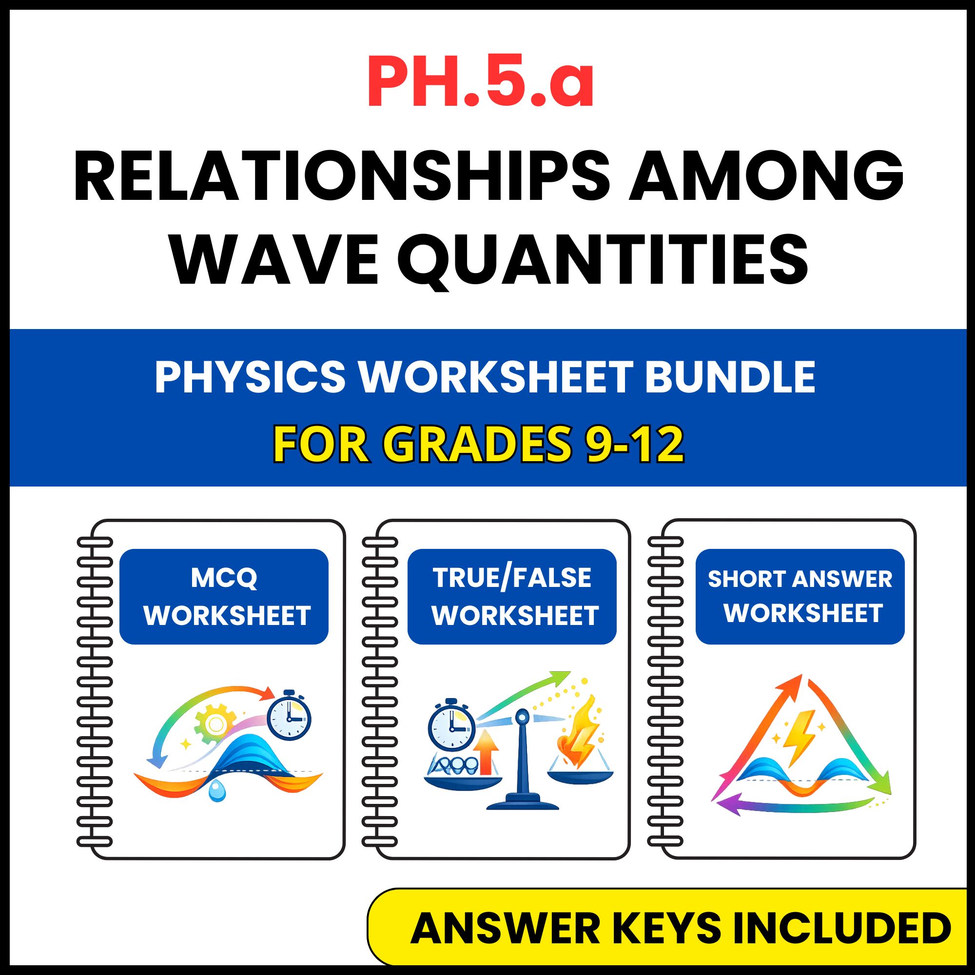 VA SOL Physics | Relationships Among Wave Quantities | 3 Worksheets | Grade 9-12