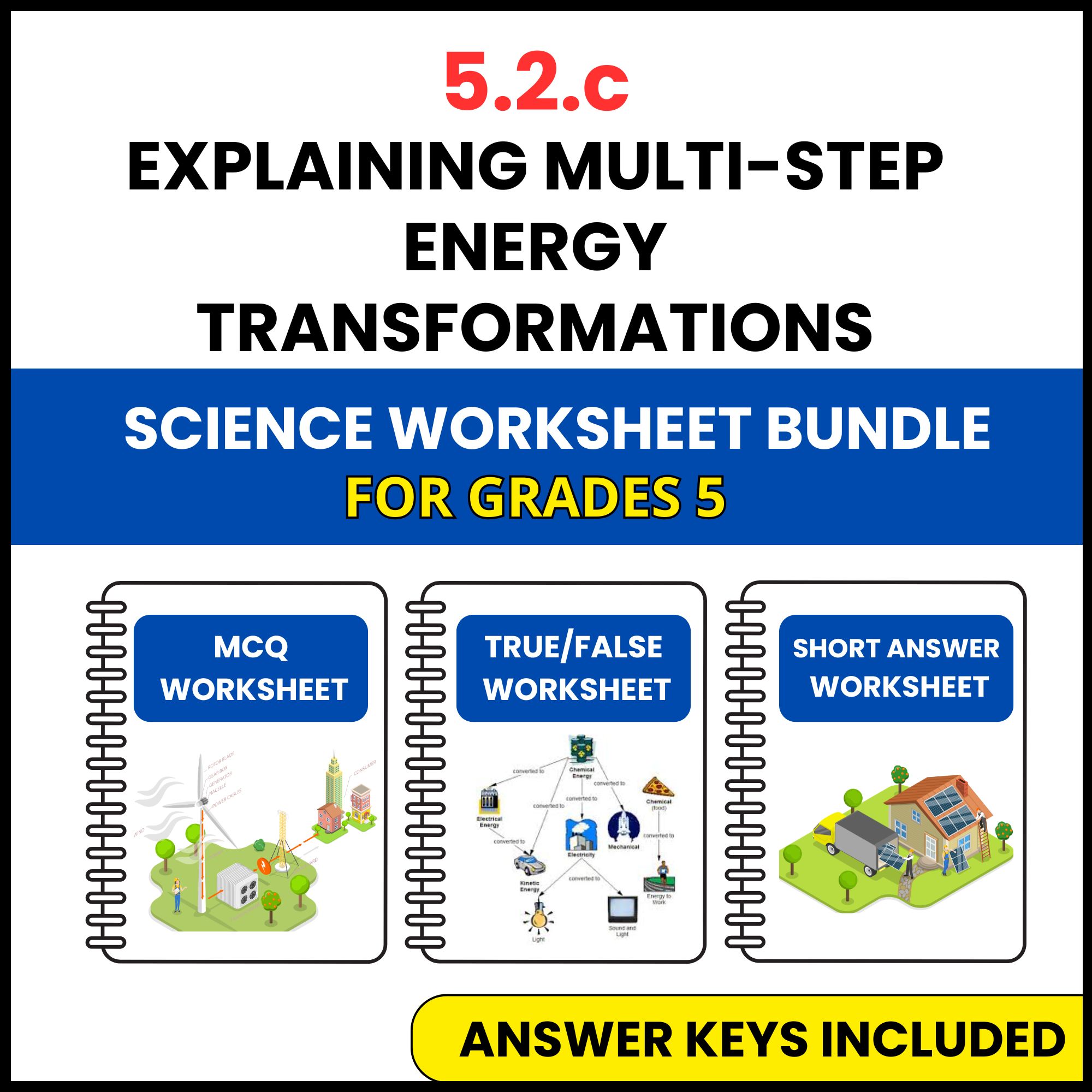 VA SOL Science | Multi Step Energy Transformations | 3 Worksheets | Grade 5