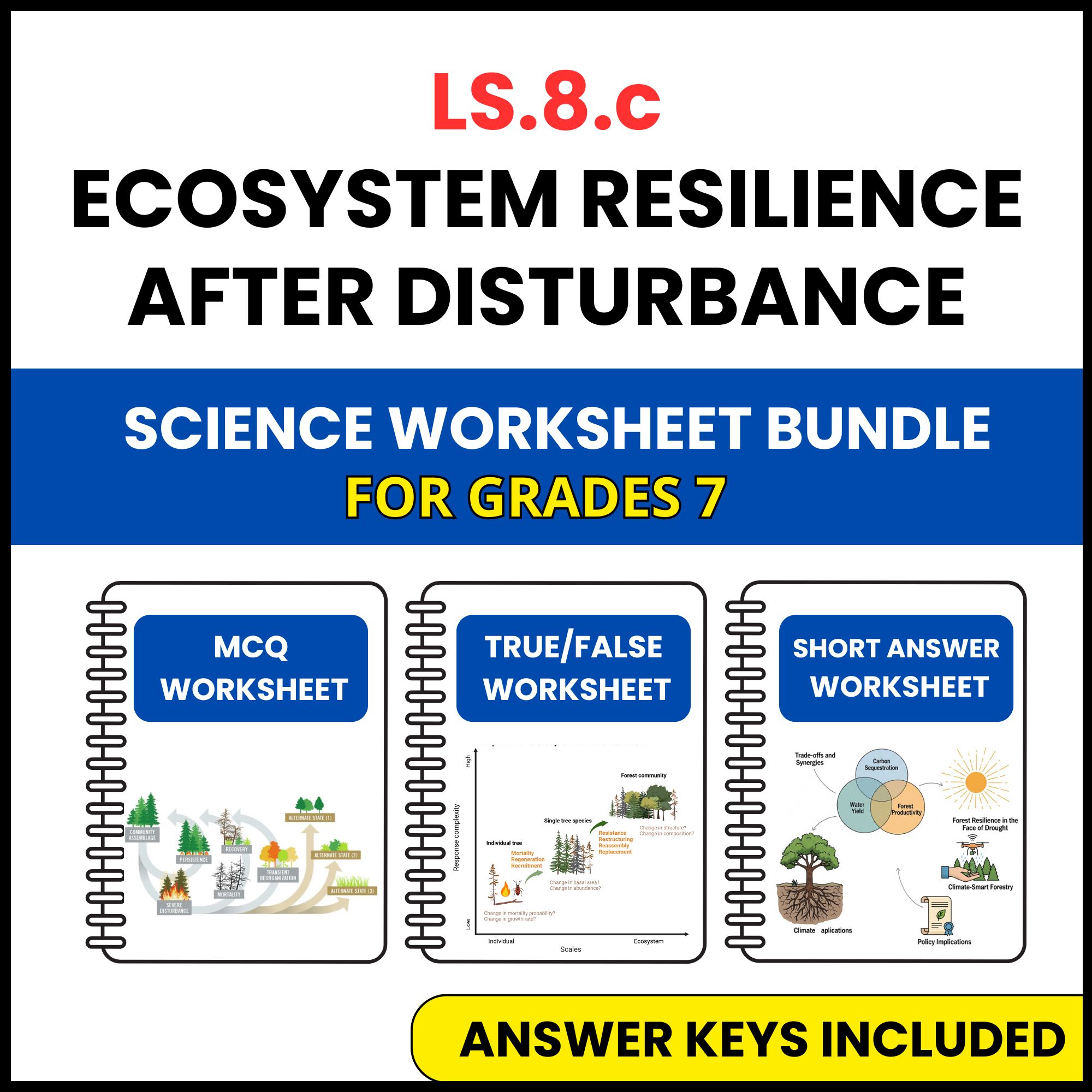 VA SOL Life Science | Ecosystem Resilience After | 3 Worksheets | Grade 7