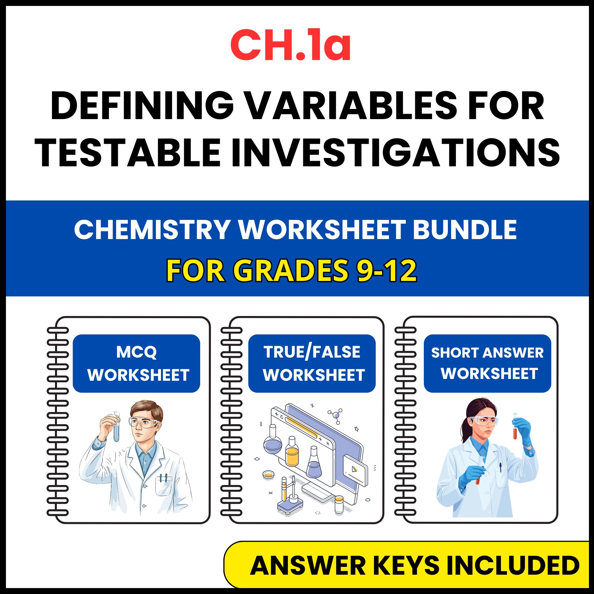 VA SOL Chemistry | Defining Variables for Testable | 3 Worksheets | Grade 9-12