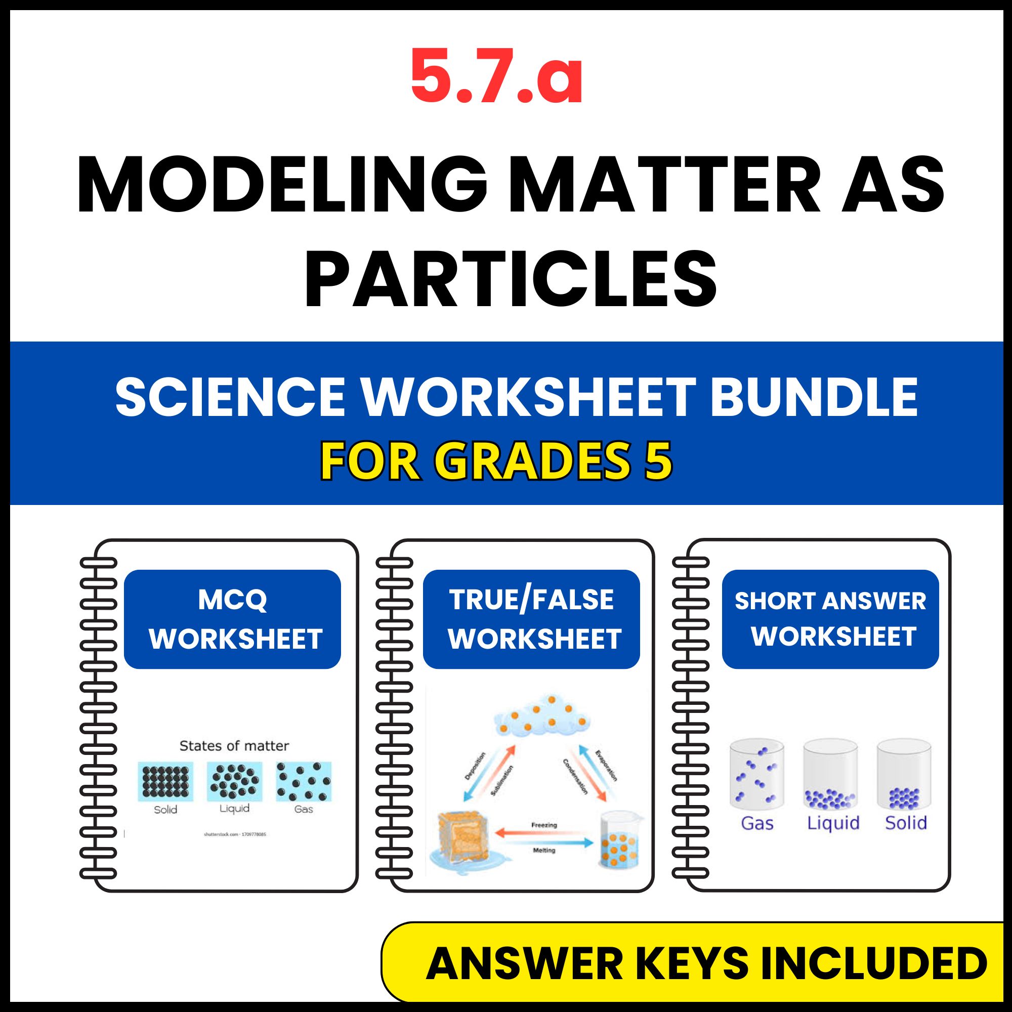 VA SOL Science | Modeling Matter as Particles | 3 Worksheets | Grade 5