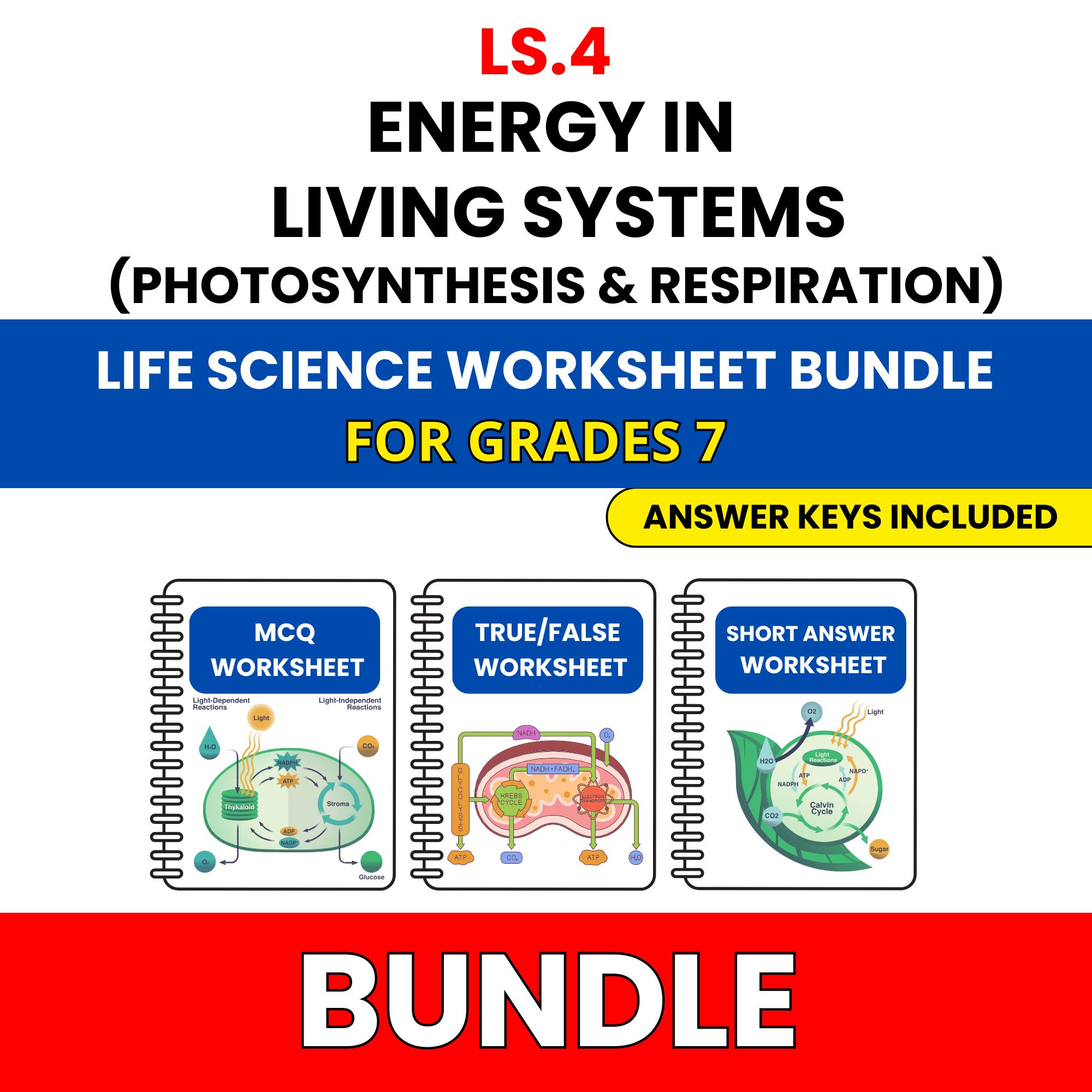 VA SOL Life Science | Energy in Living Systems | 45 Worksheets BUNDLE | Grade 7
