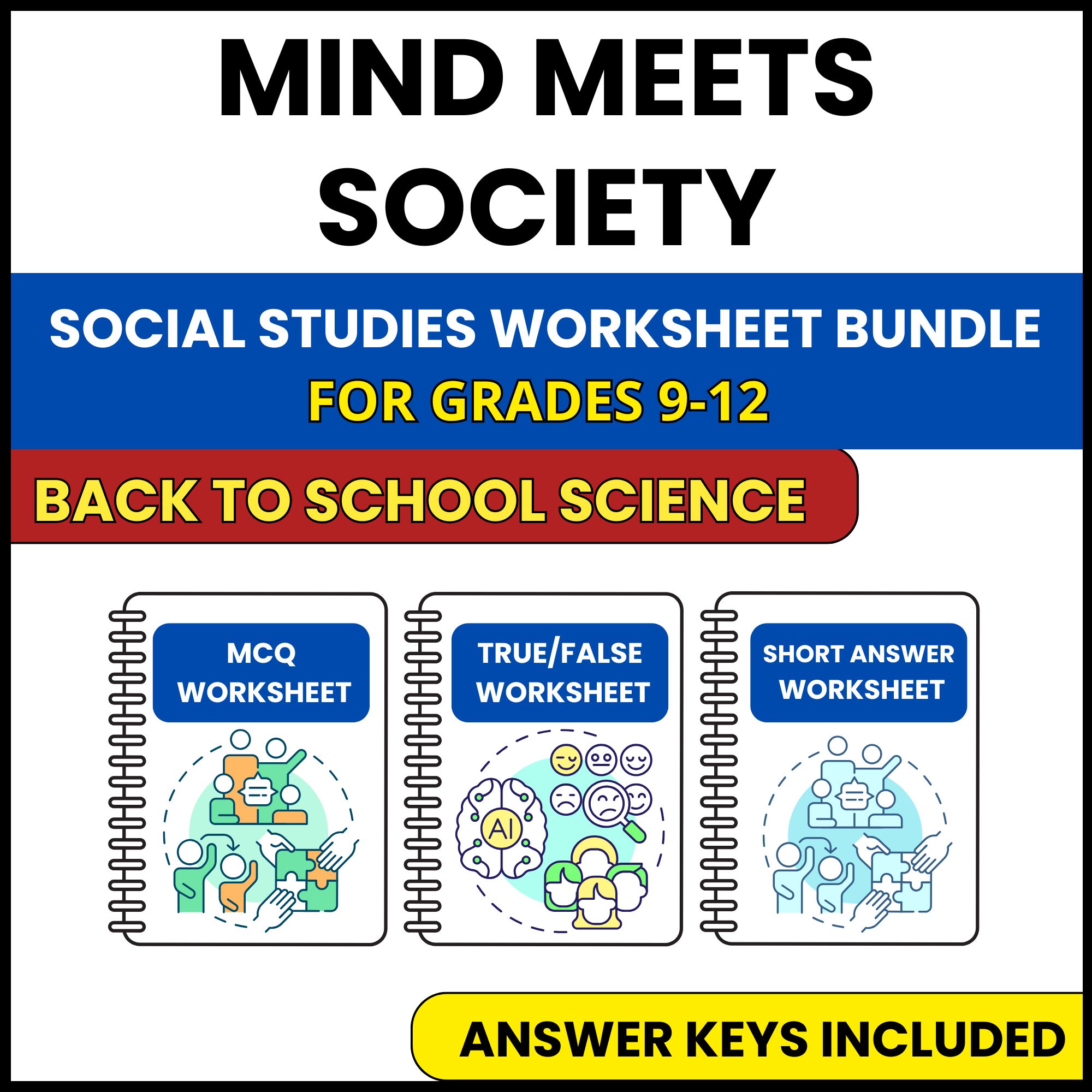 Back to School | Mind Meets Society | 3 Worksheets | Grade 9-12