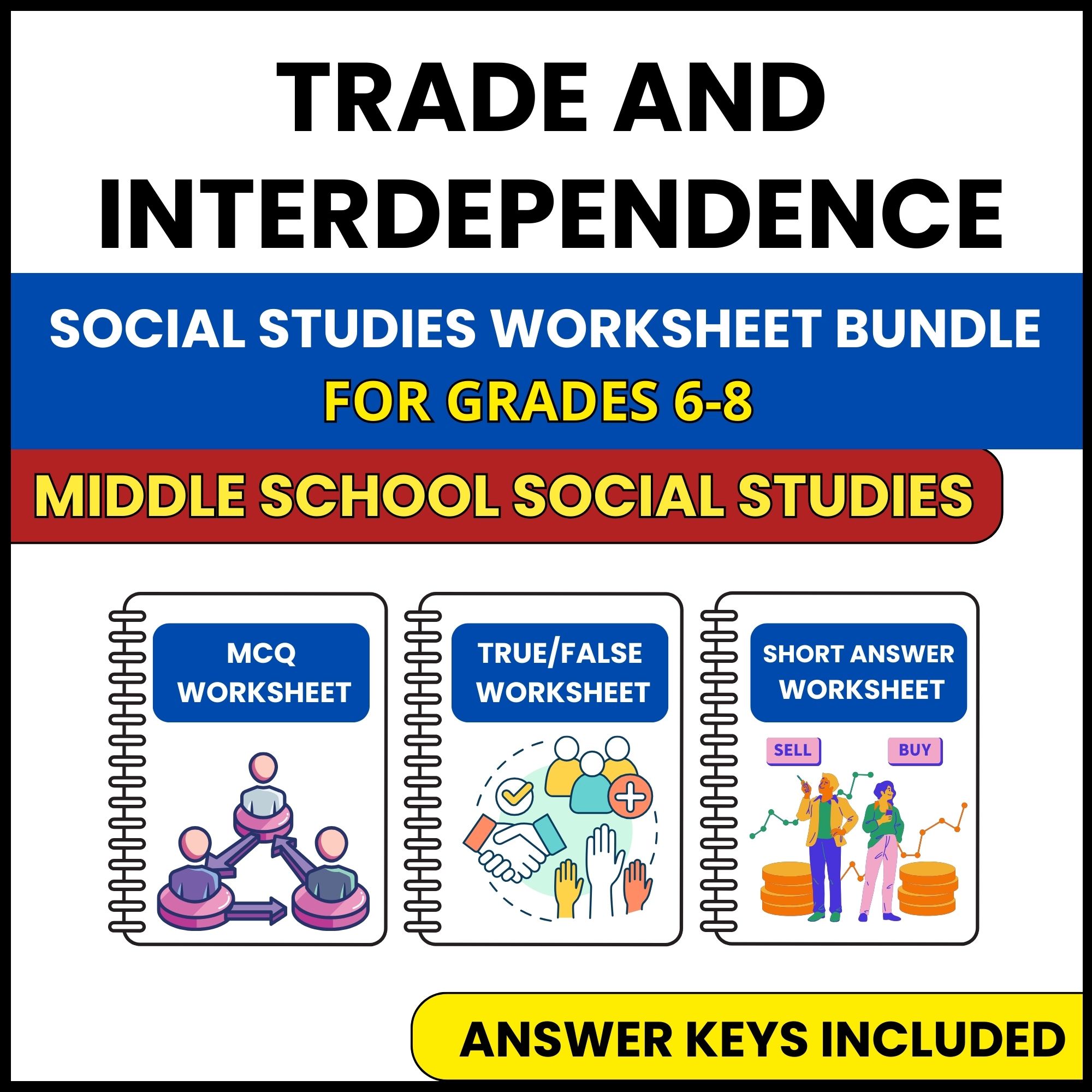 MS Social Studies | Trade and Interdependence | 3 Worksheets | Grade 6-8