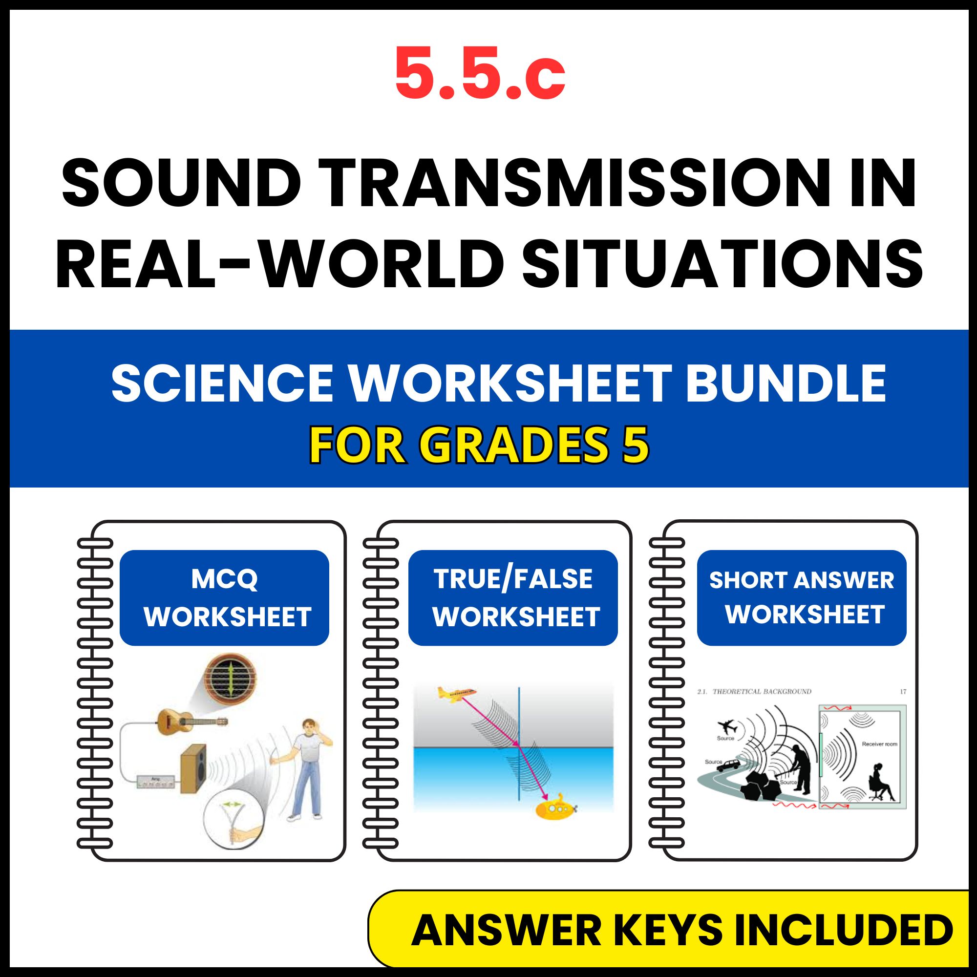 VA SOL Science | Sound Transmission in Real World | 3 Worksheets | Grade 5