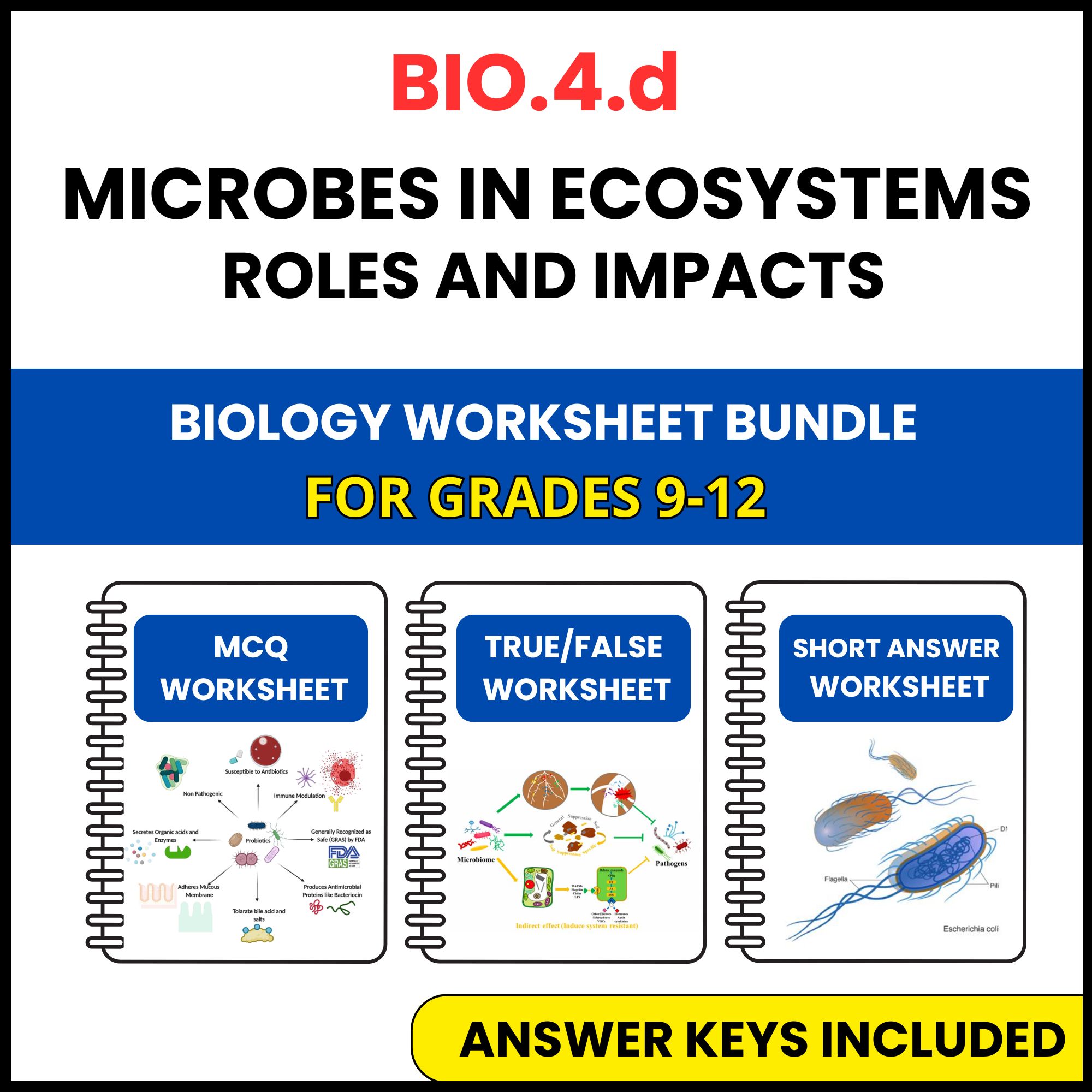 VA SOL Biology | Microbes in ecosystems roles | 3 Worksheets | Grade 9-12