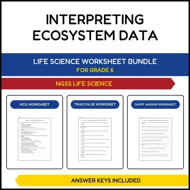 MS NGSS Life Science | Interpreting Ecosystem Data | 3 Worksheets | Grade 6