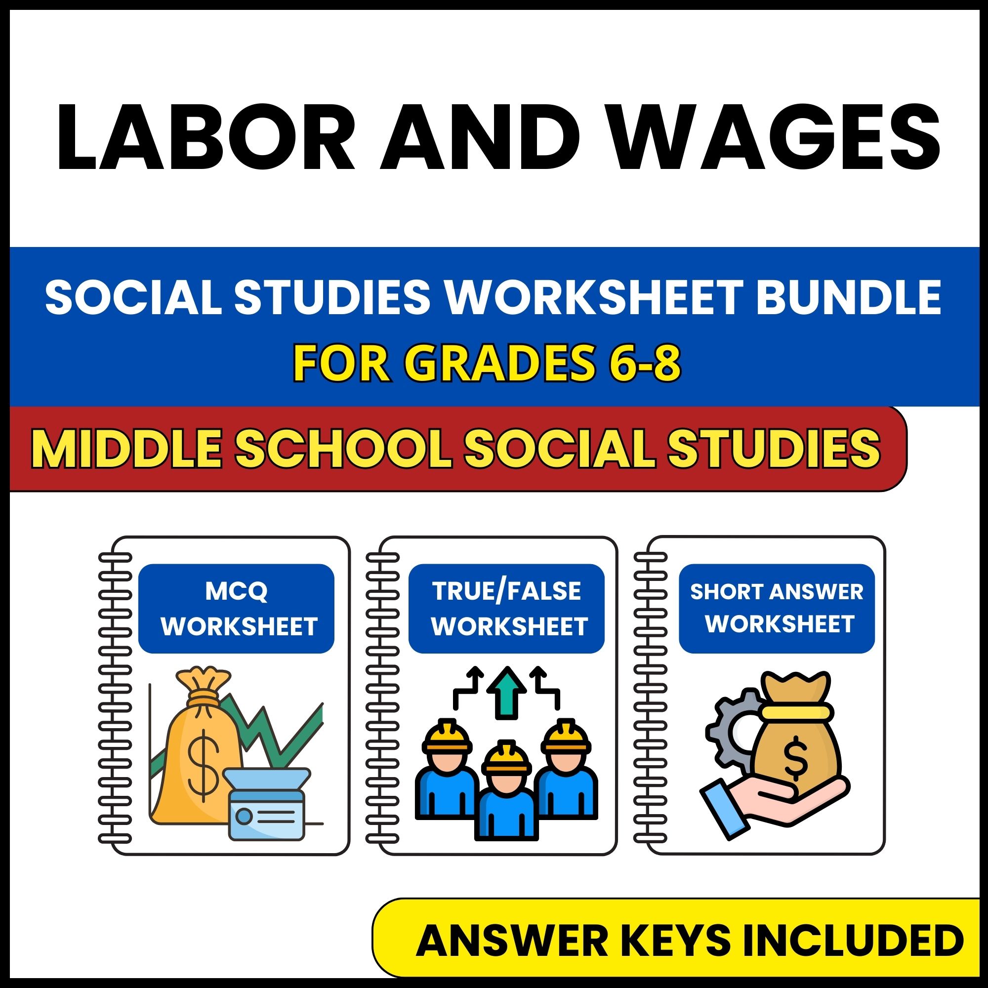 MS Social Studies | Labor and Wages | 3 Worksheets | Grade 6-8