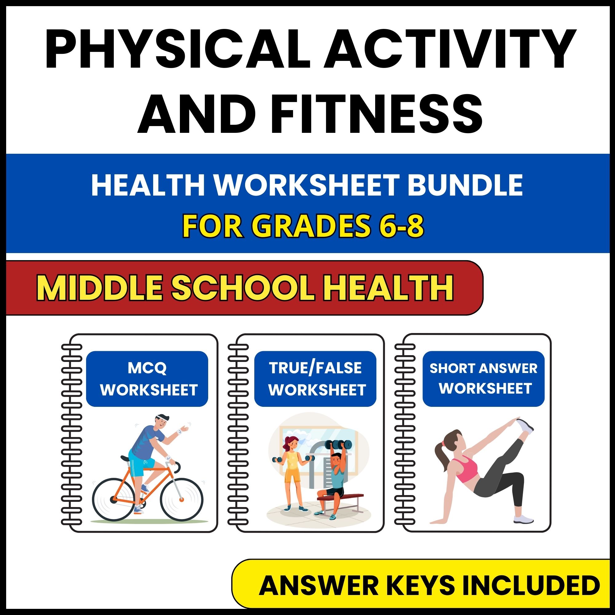 MS Health | Physical Activity and Fitness | 3 Worksheets | Grade 6-8