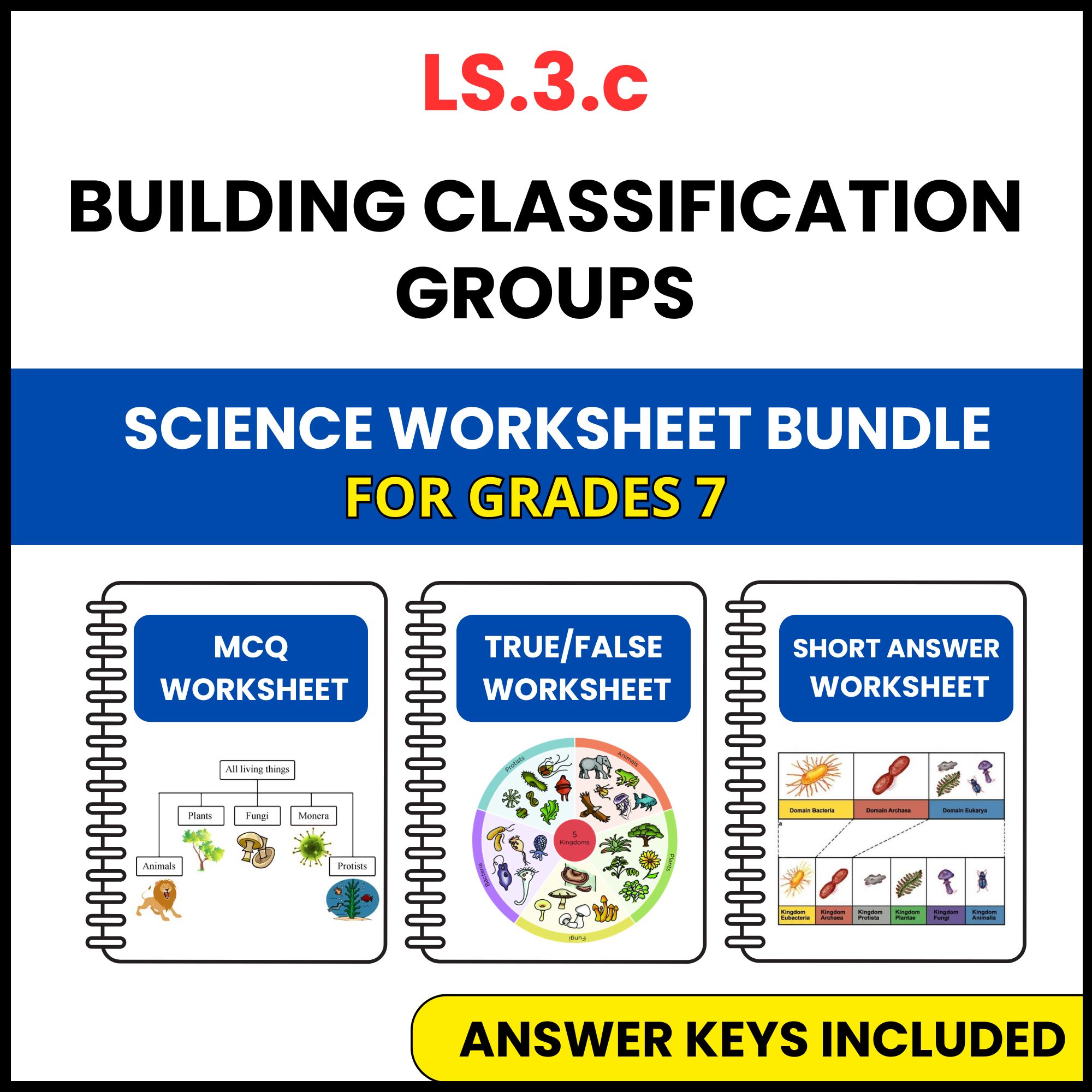 VA SOL Life Science | Building Classification Groups | 3 Worksheets | Grade 7