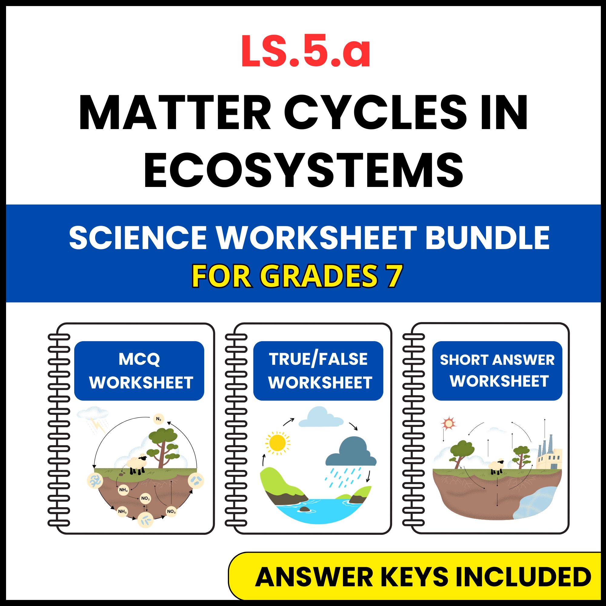 VA SOL Life Science | Matter Cycles in Ecosystems | 3 Worksheets | Grade 7
