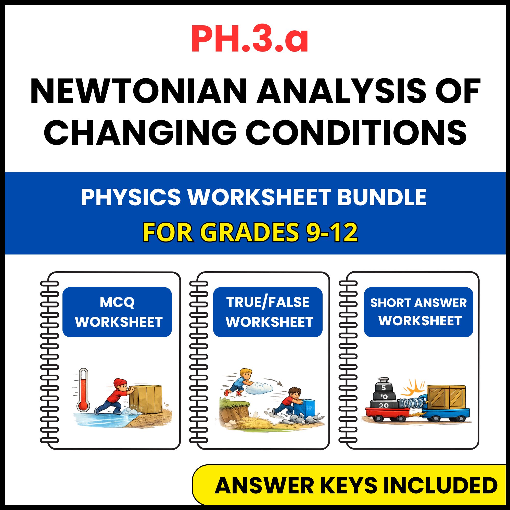 VA SOL Physics | Newtonian Analysis of Changing | 3 Worksheets | Grade 9-12