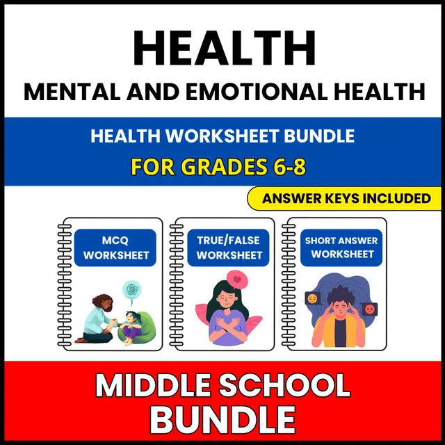 MS Health | Mental and Emotional Health | 45 Worksheets BUNDLE | Grade 6-8