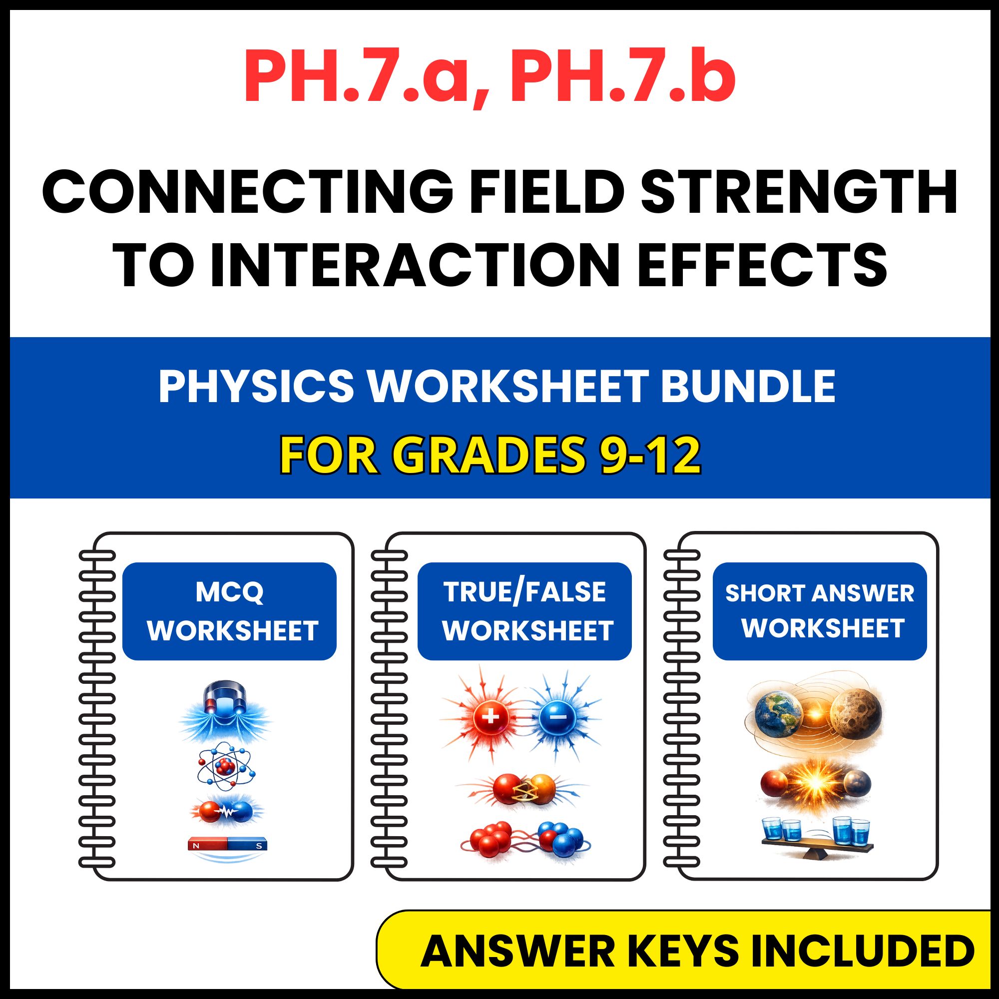 VA SOL Physics | Field Strength to Interaction | 3 Worksheets | Grade 9-12