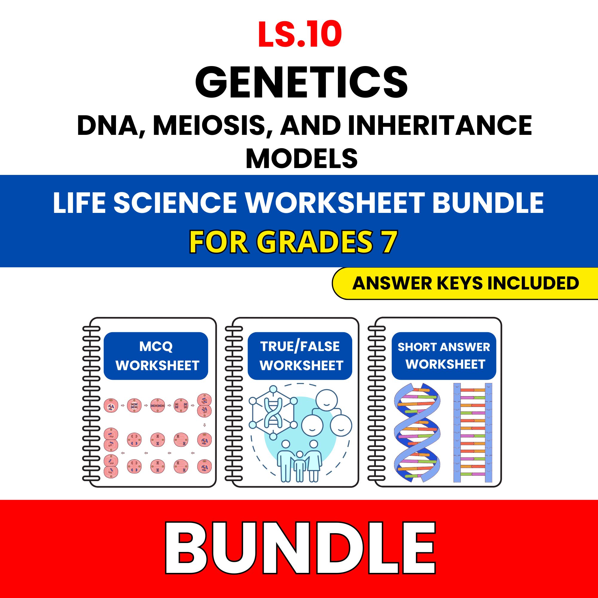 VA SOL Life Science | Genetics DNA, Meiosis | 45 Worksheets BUNDLE | Grade 7