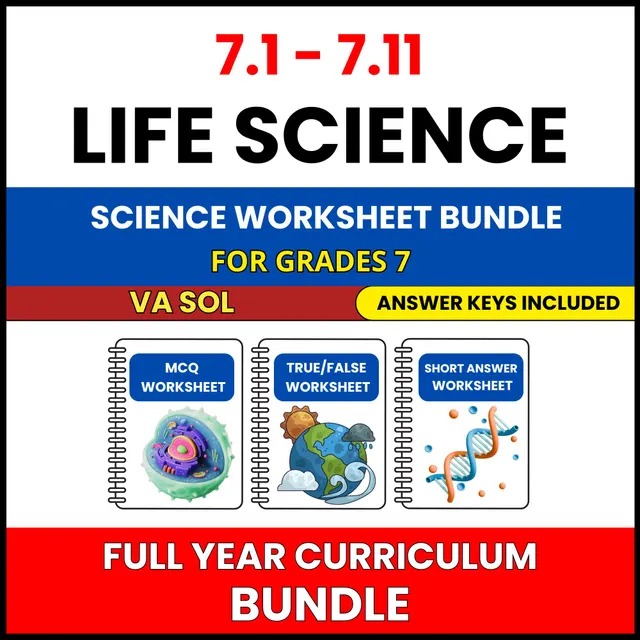 VA SOL Life Science | Full Year Curriculum | 495 Worksheets BUNDLE | Grade 7