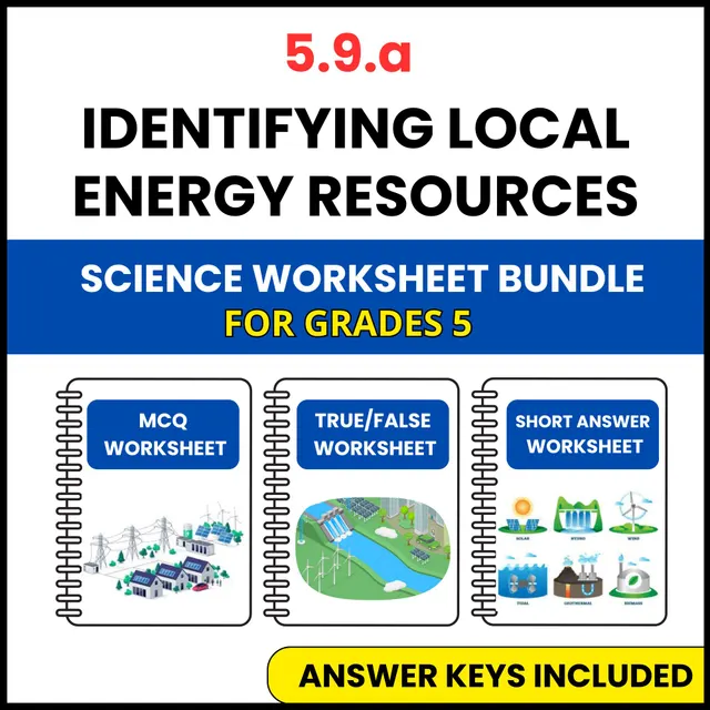 VA SOL Science | Identifying Local Energy Resources | 3 Worksheets | Grade 5