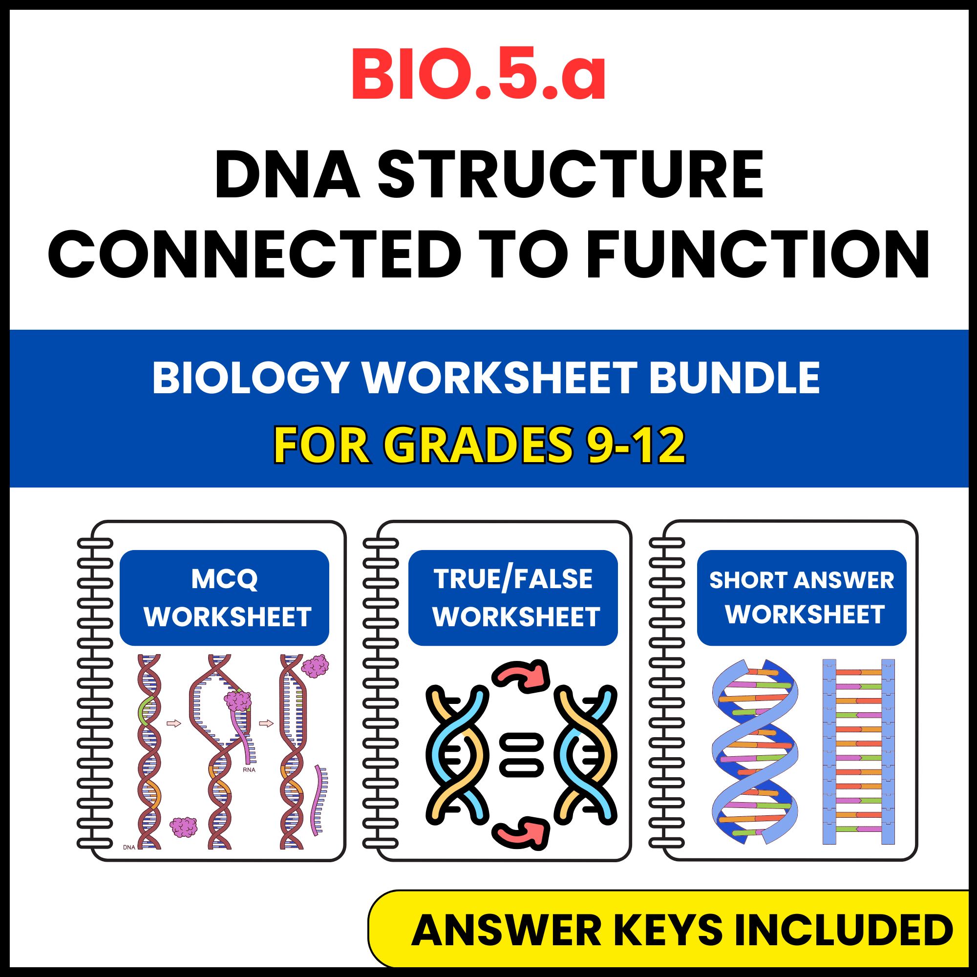 VA SOL Biology | DNA structure connected to function | 3 Worksheets | Grade 9-12