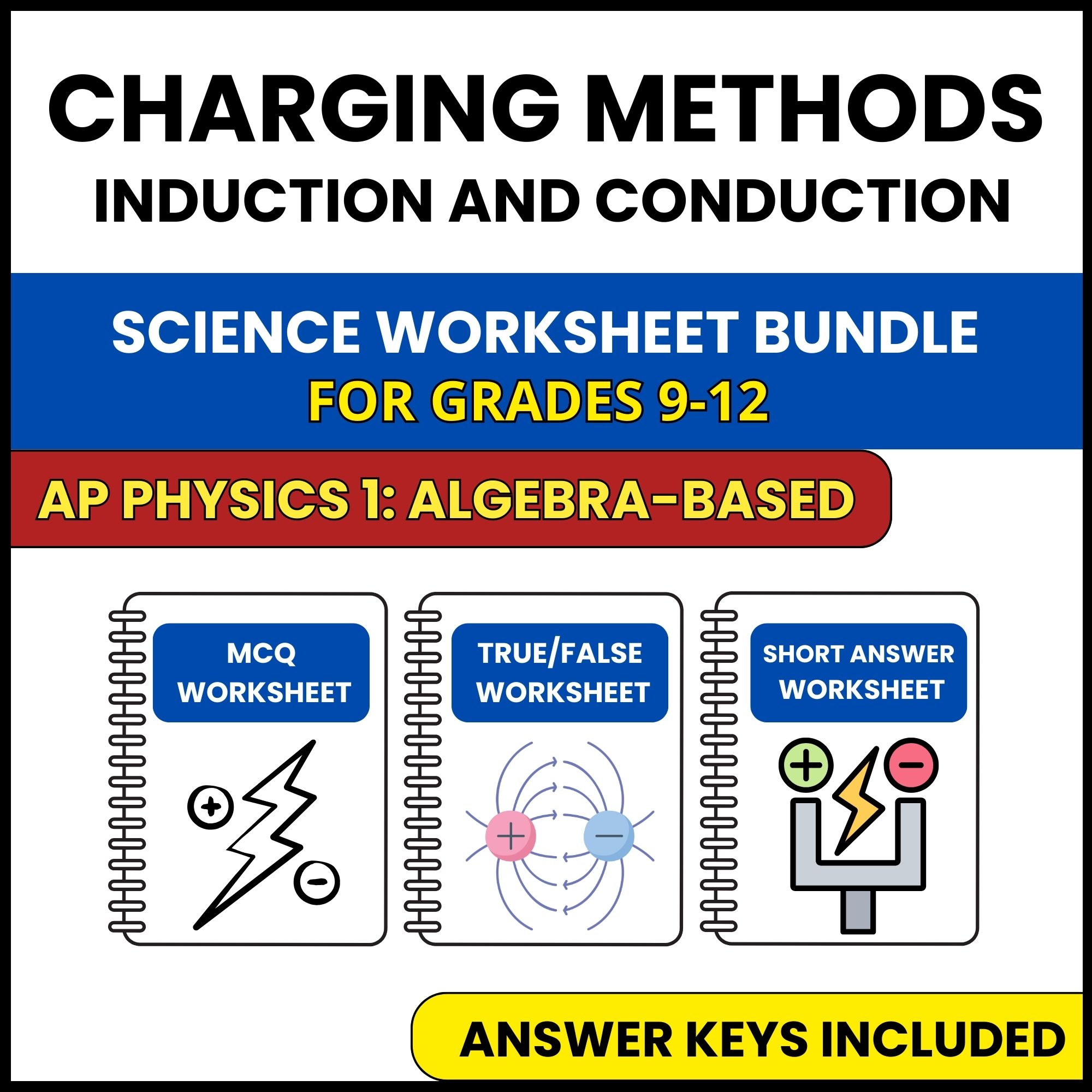 AP Physics 1 | Charging Methods Induction | 3 Worksheets | Grade 9-12