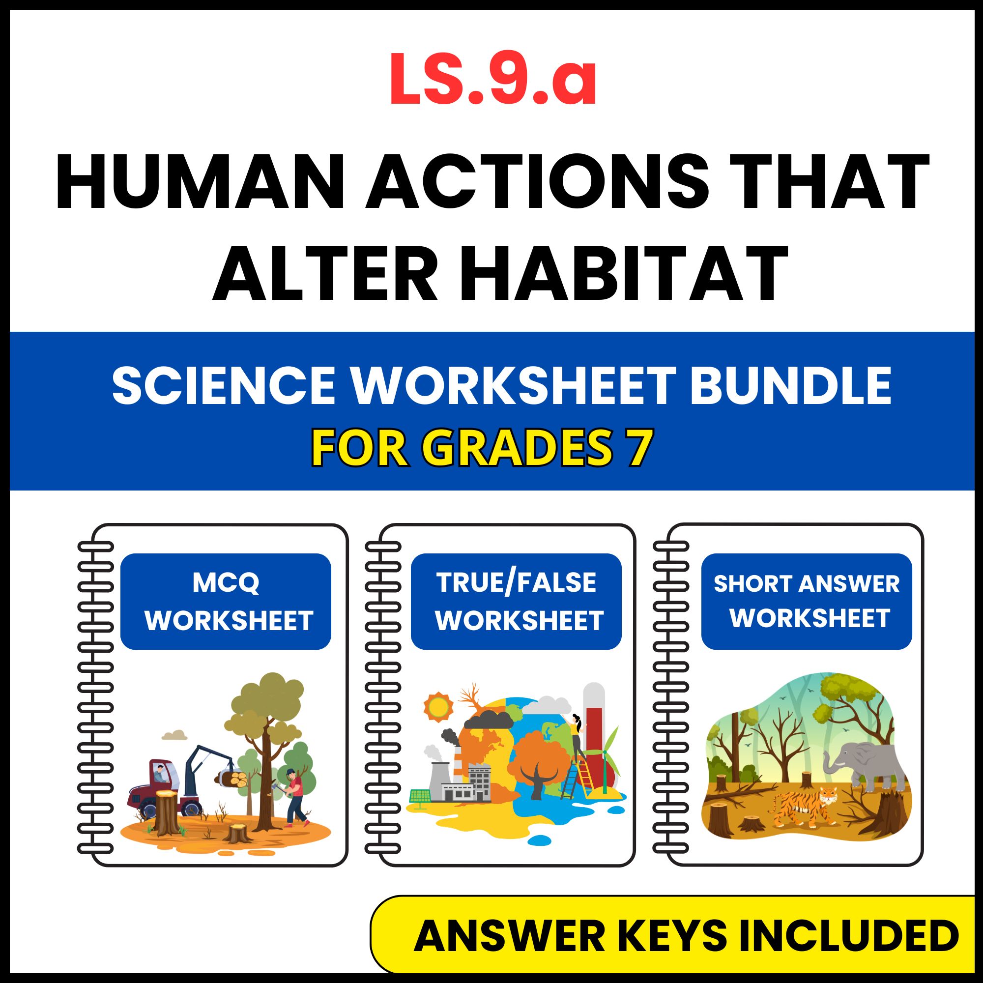 VA SOL Life Science | Human Actions That Alter Habitat | 3 Worksheets | Grade 7