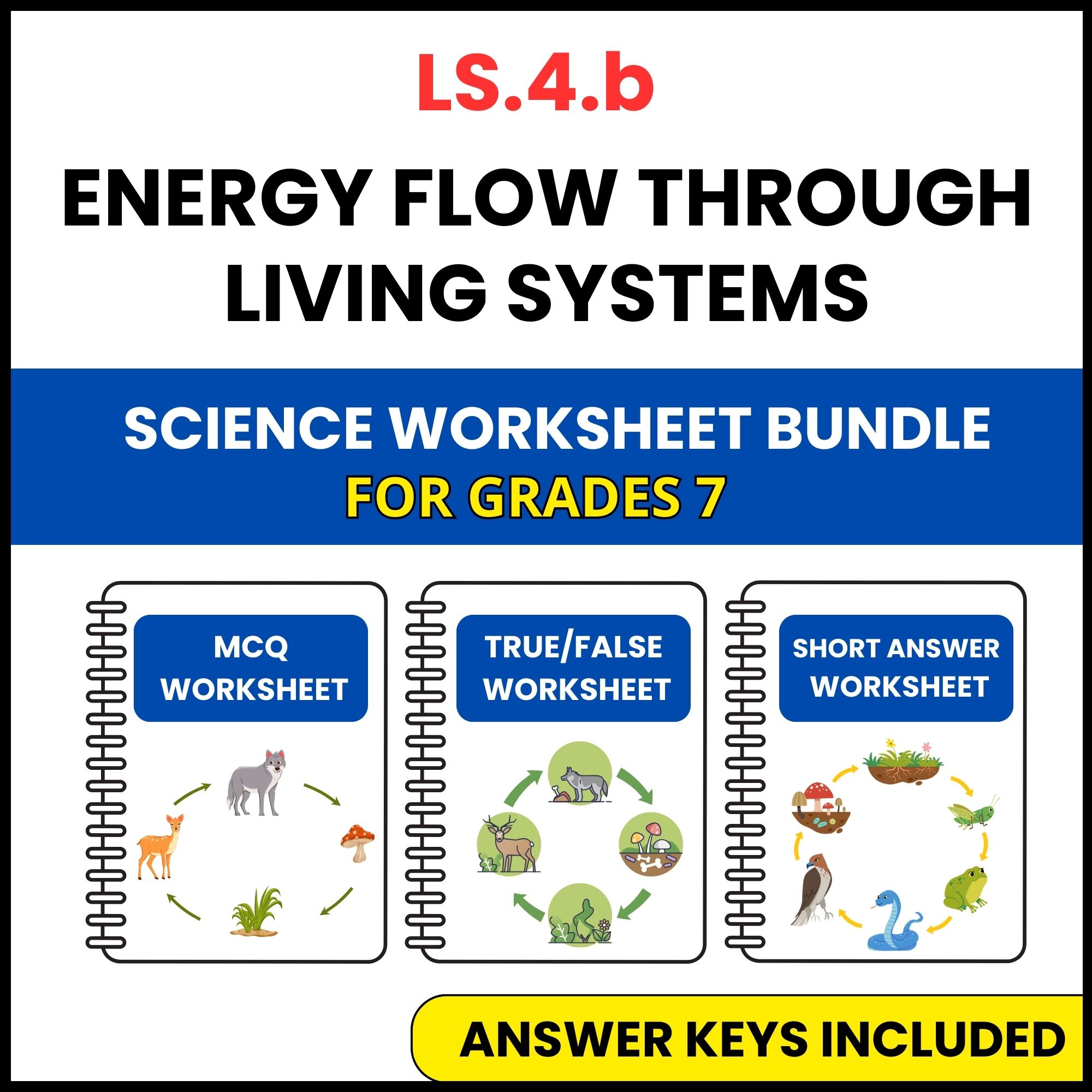 VA SOL Life Science | Energy Flow Through Living | 3 Worksheets | Grade 7