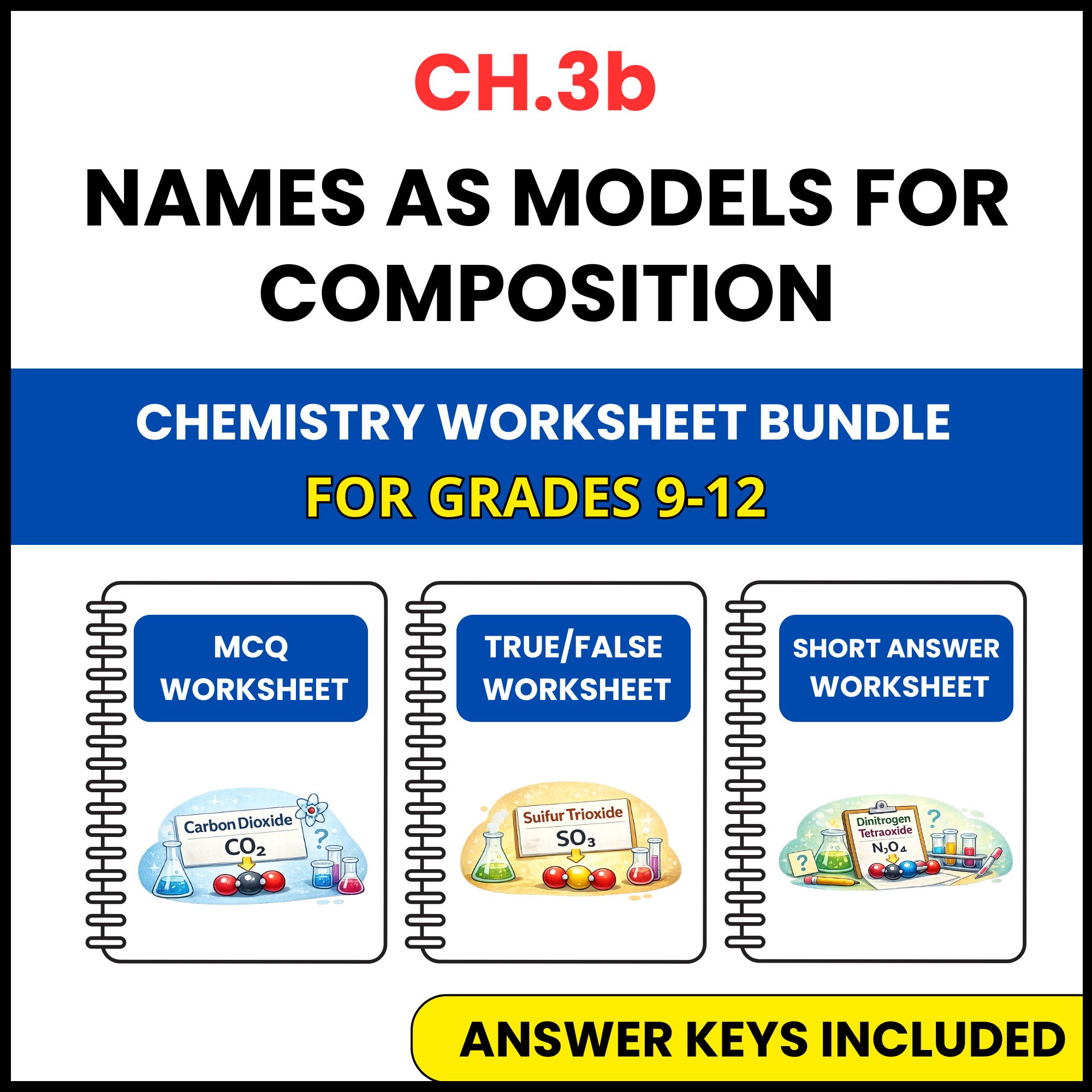 VA SOL Chemistry | Names as Models for Composition | 3 Worksheets | Grade 9-12