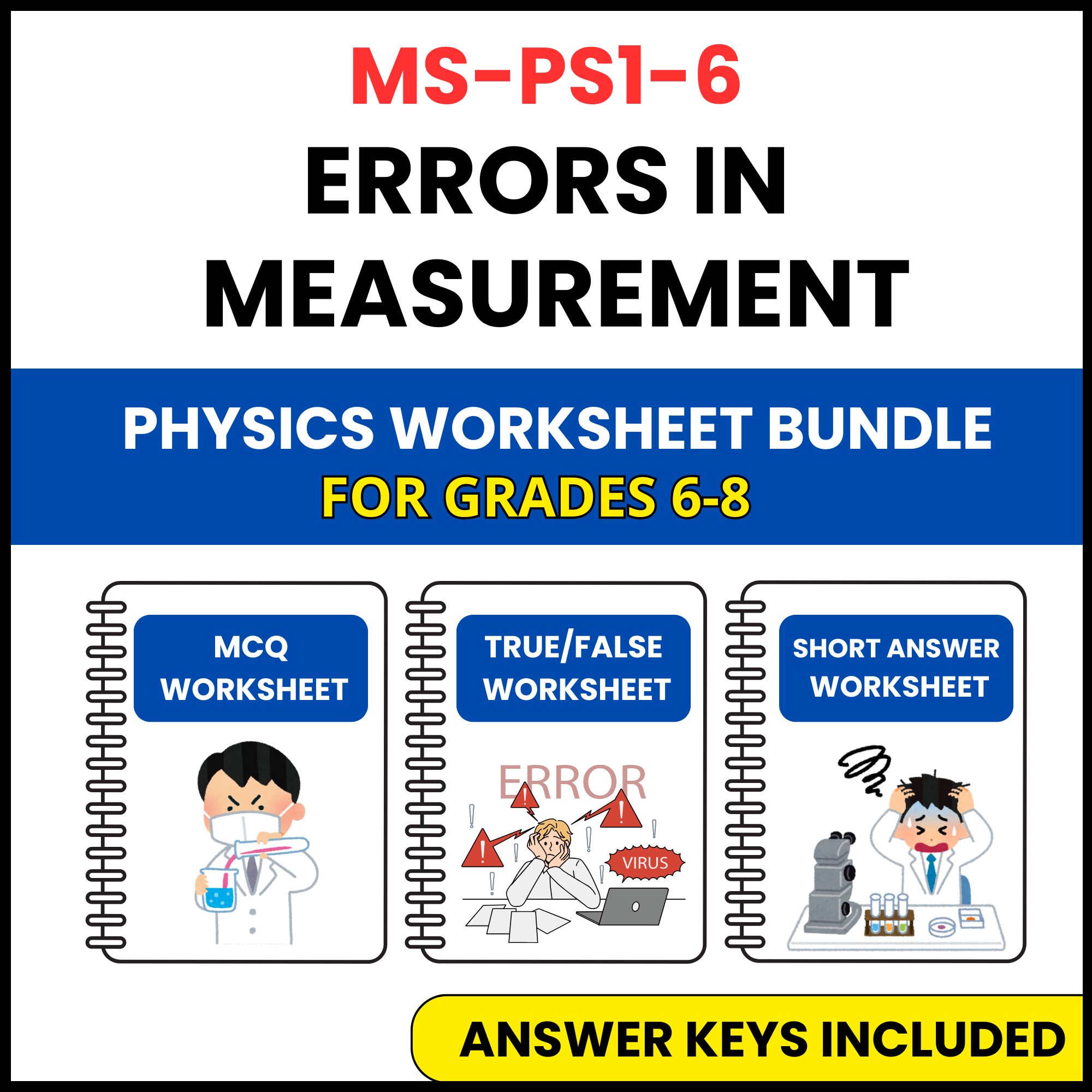 MS NGSS Physics | Errors in Measurement | 3 Worksheets | Grade 6-8