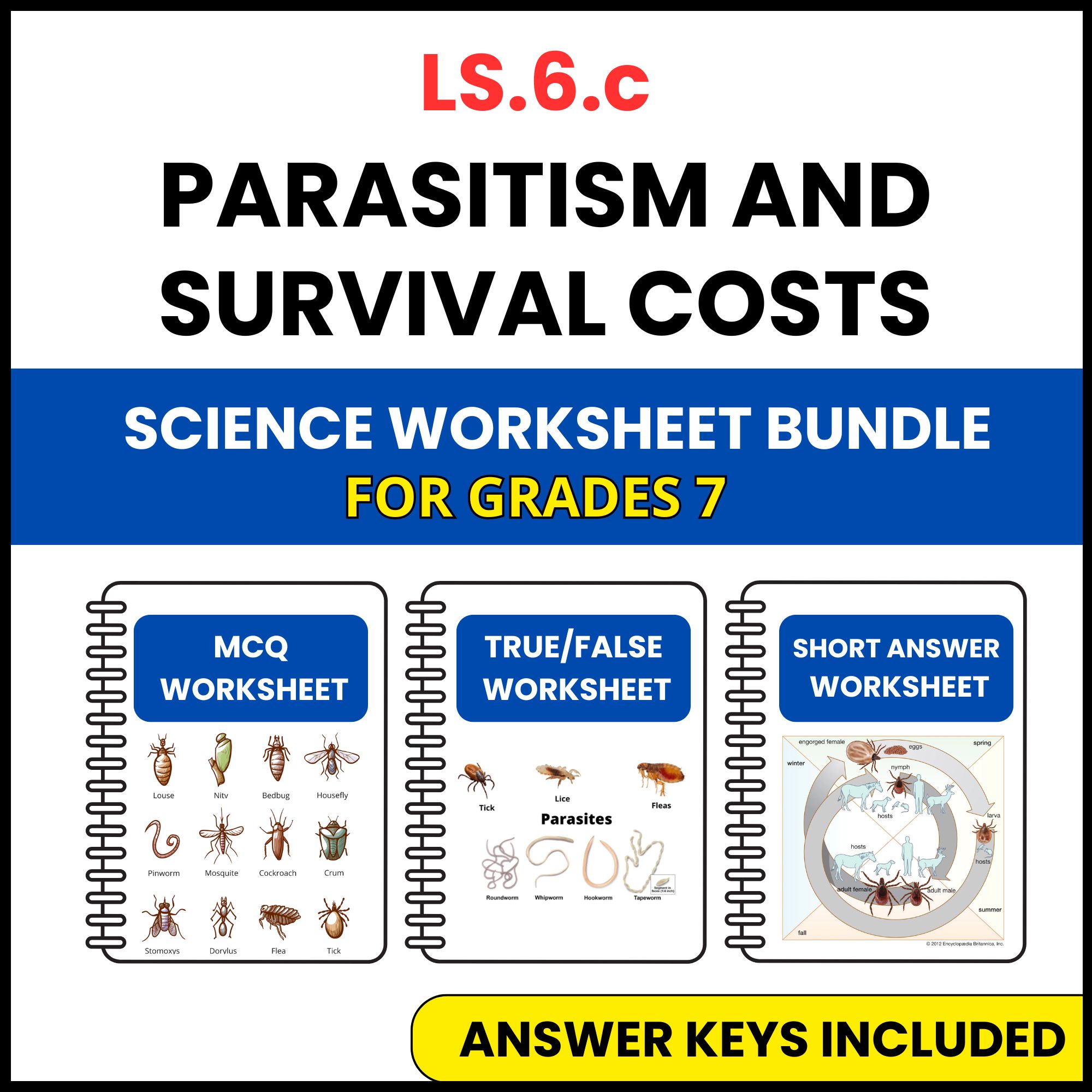 VA SOL Life Science | Parasitism and Survival Costs | 3 Worksheets | Grade 7