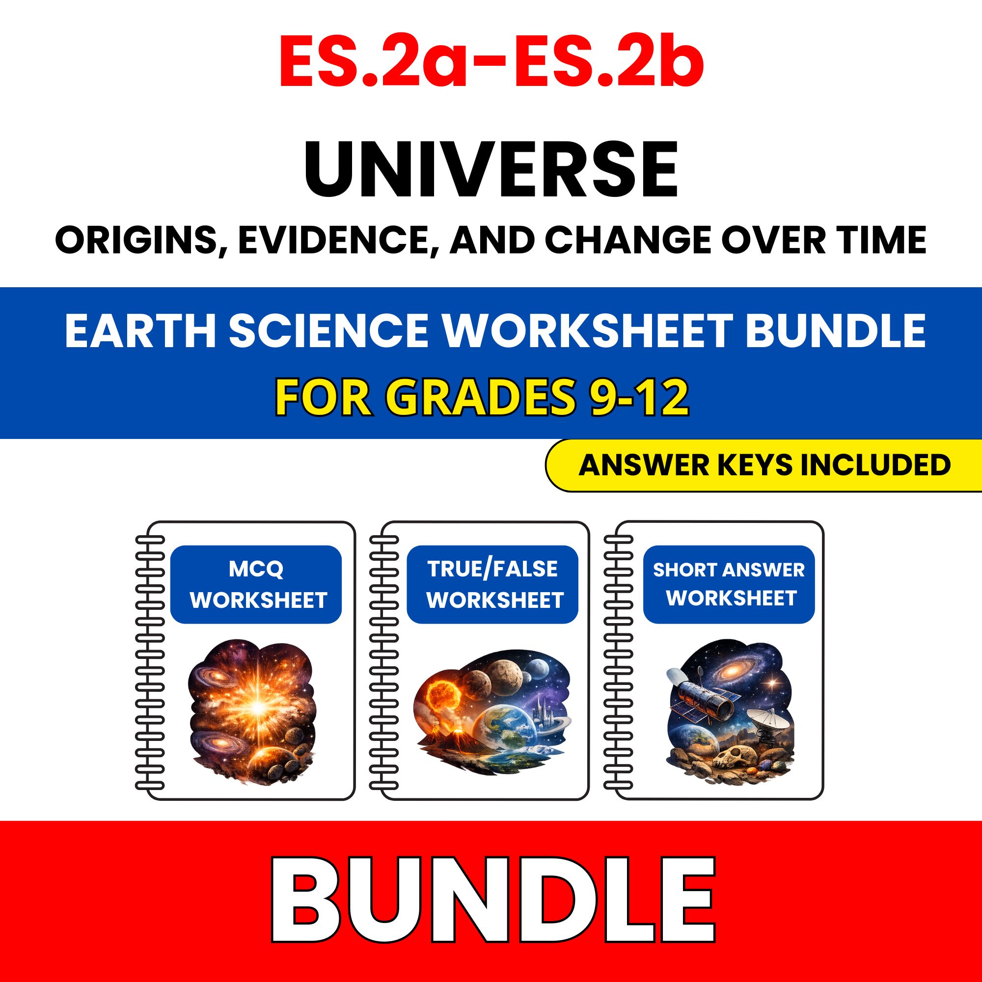 VA SOL Earth Science | Universe Origins | 45 Worksheets BUNDLE | Grade 9-12