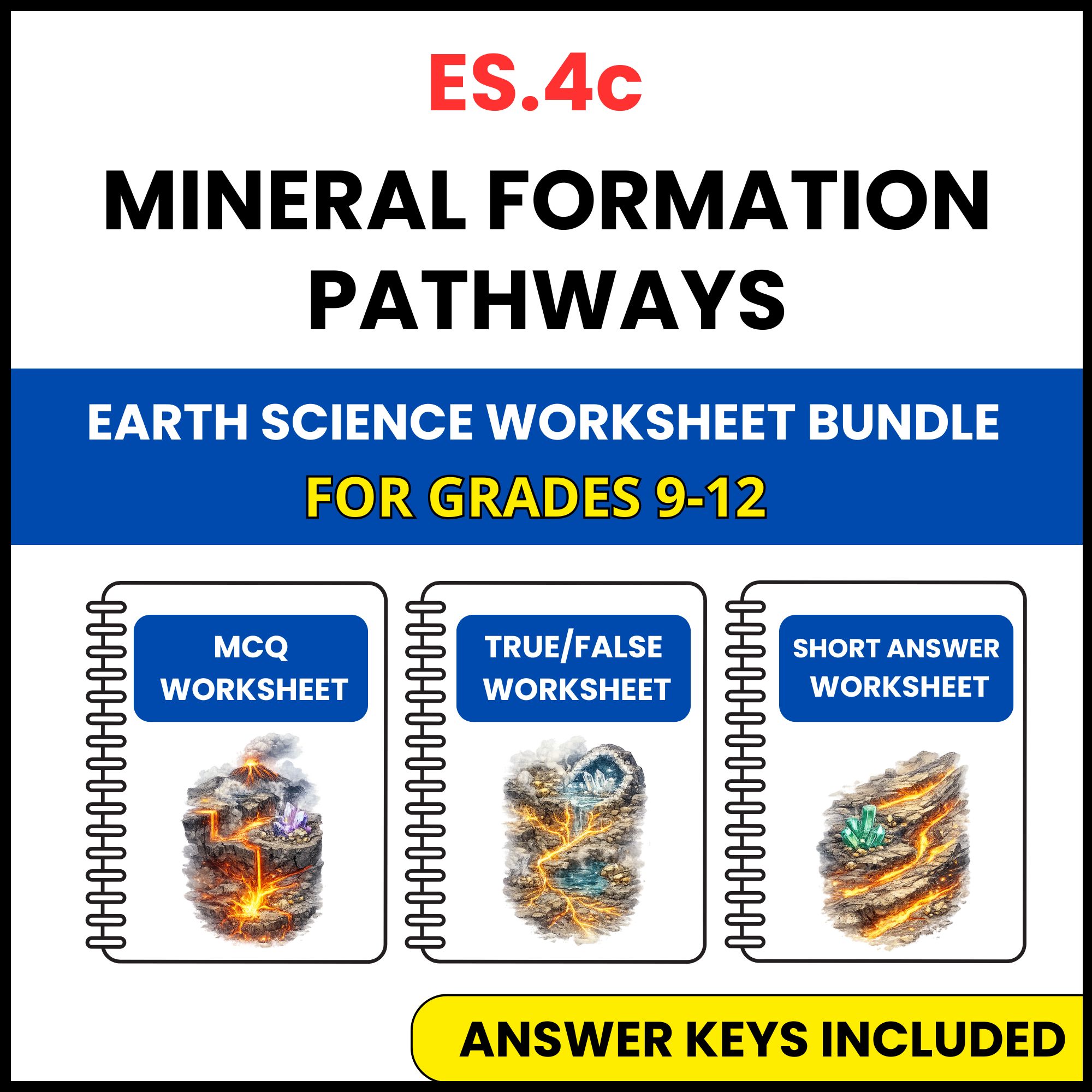 VA SOL Earth Science | Mineral Formation Pathways | 3 Worksheets | Grade 9-12