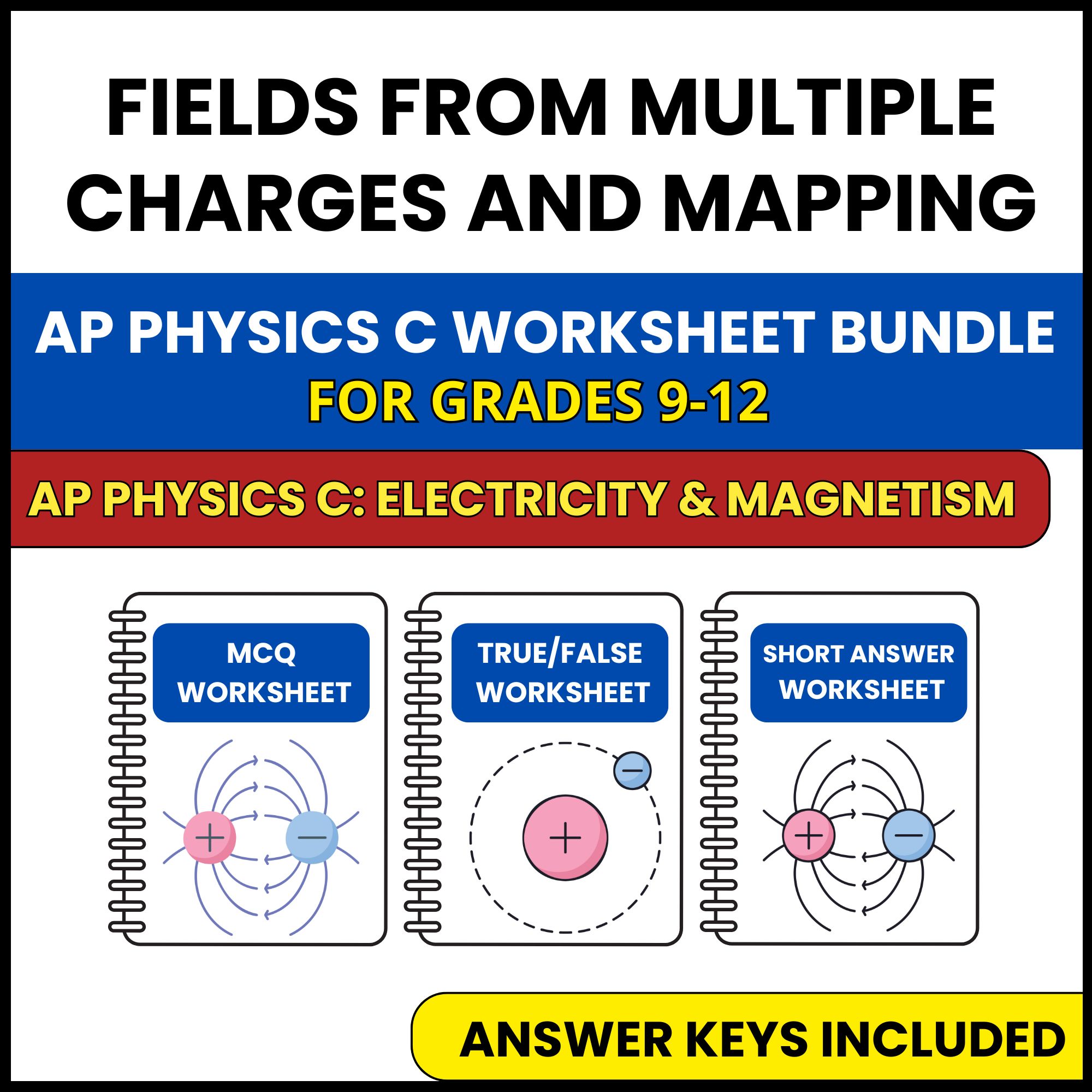 AP Physics C E&M | Fields from Multiple Charges | 3 Worksheets | Grade 9-12