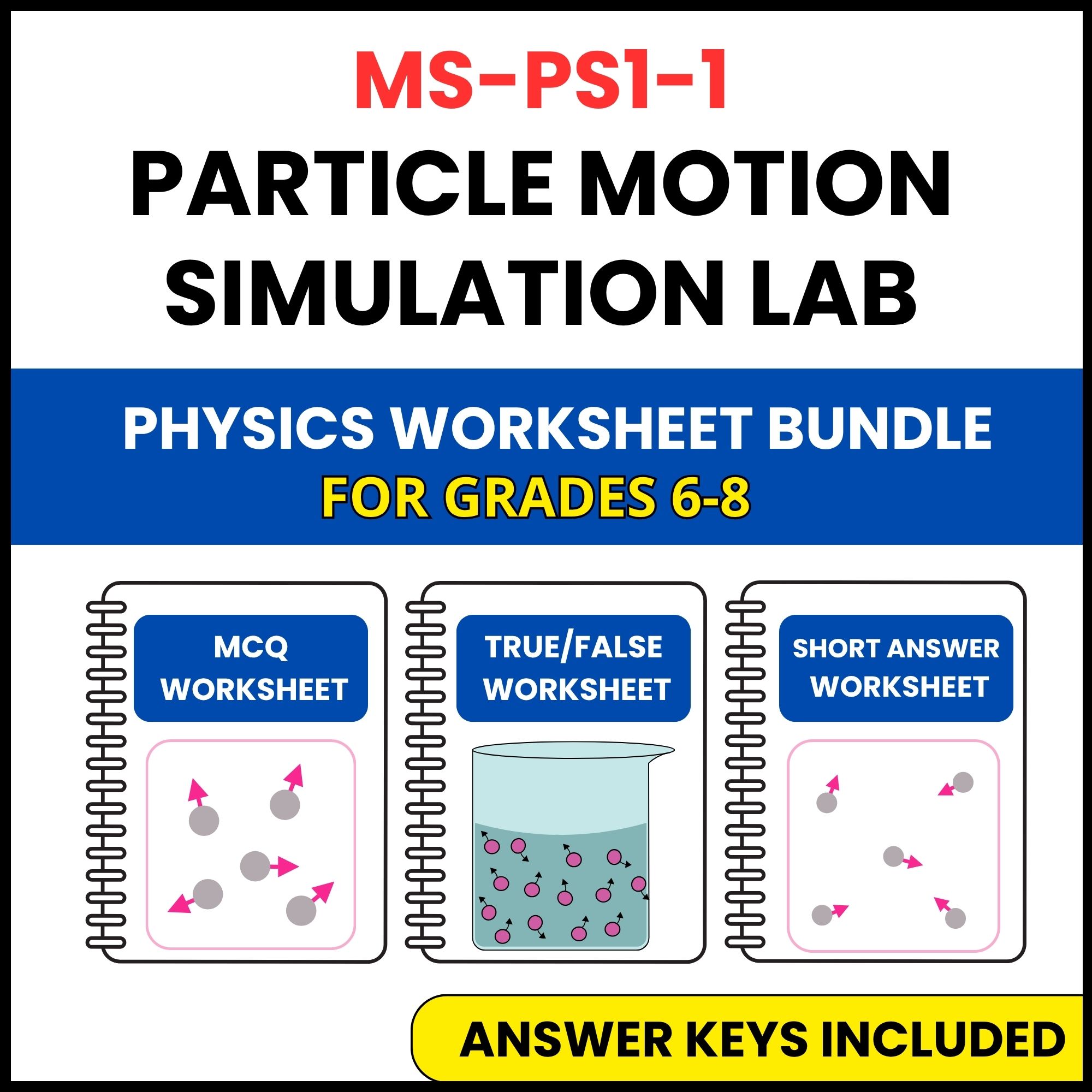 MS NGSS Physics | Particle Motion Simulation Lab | 3 Worksheets | Grade 6-8