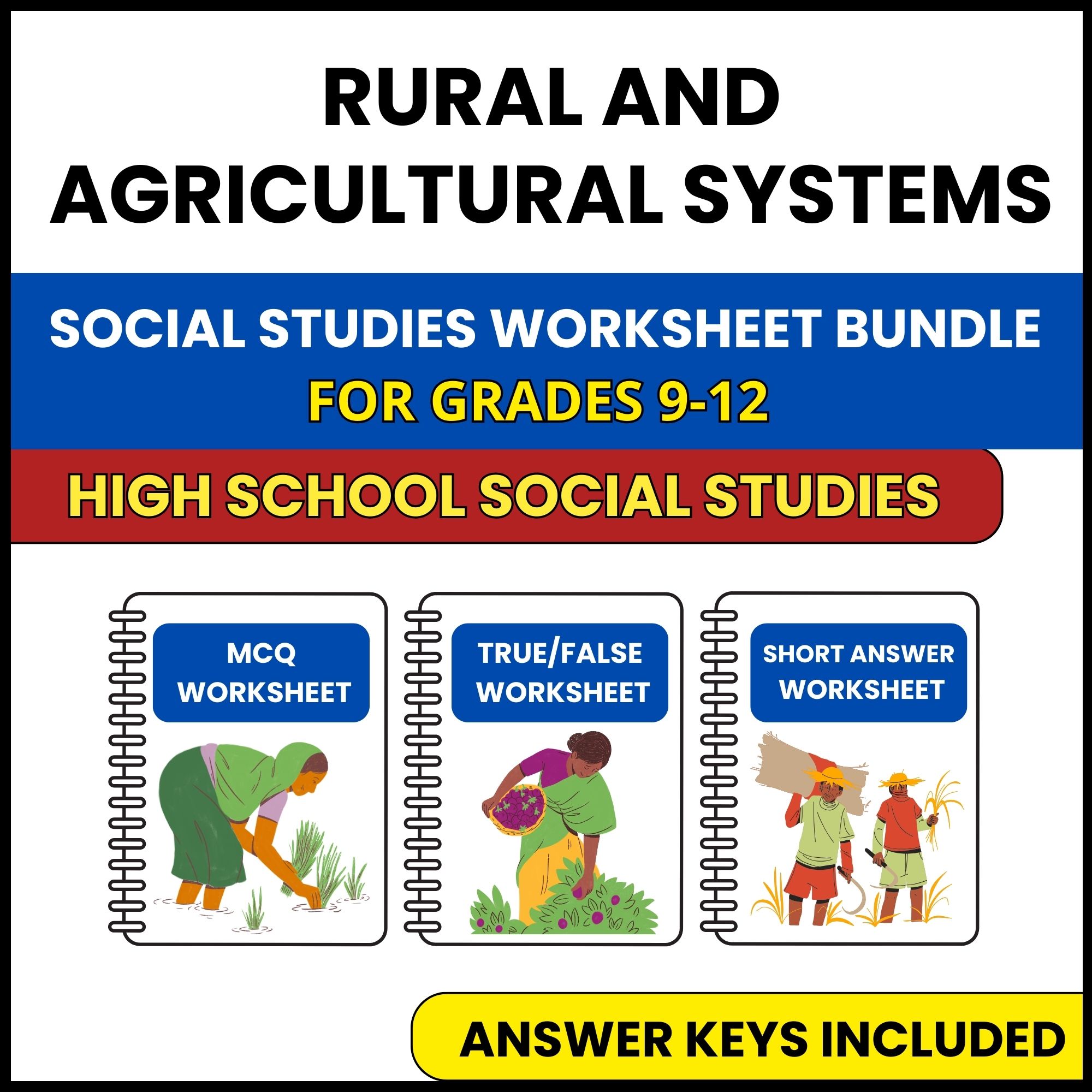 HS Social Studies | Rural and Agricultural Systems | 3 Worksheets | Grade 9-12