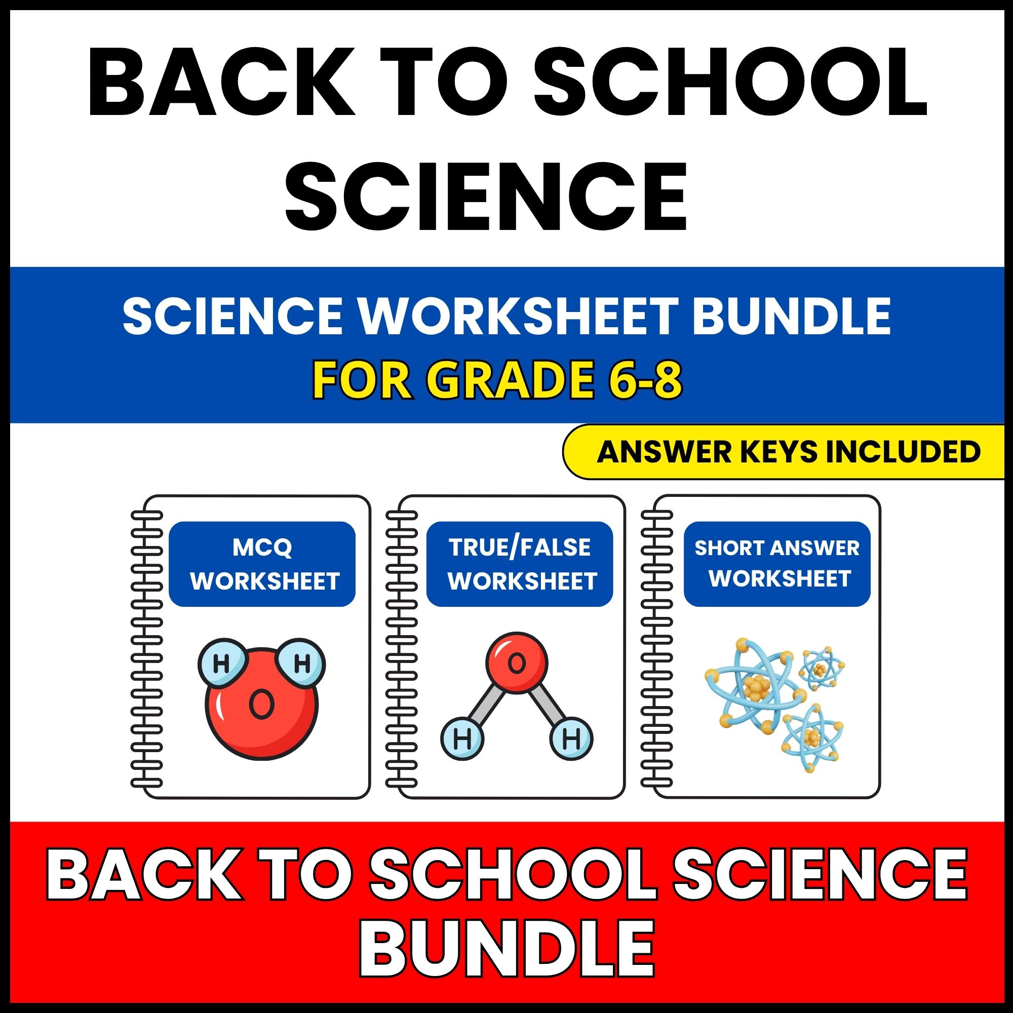 Back to School | Science Diagnostic Mega Pack | 30 Worksheets BUNDLE | Grade 6-8