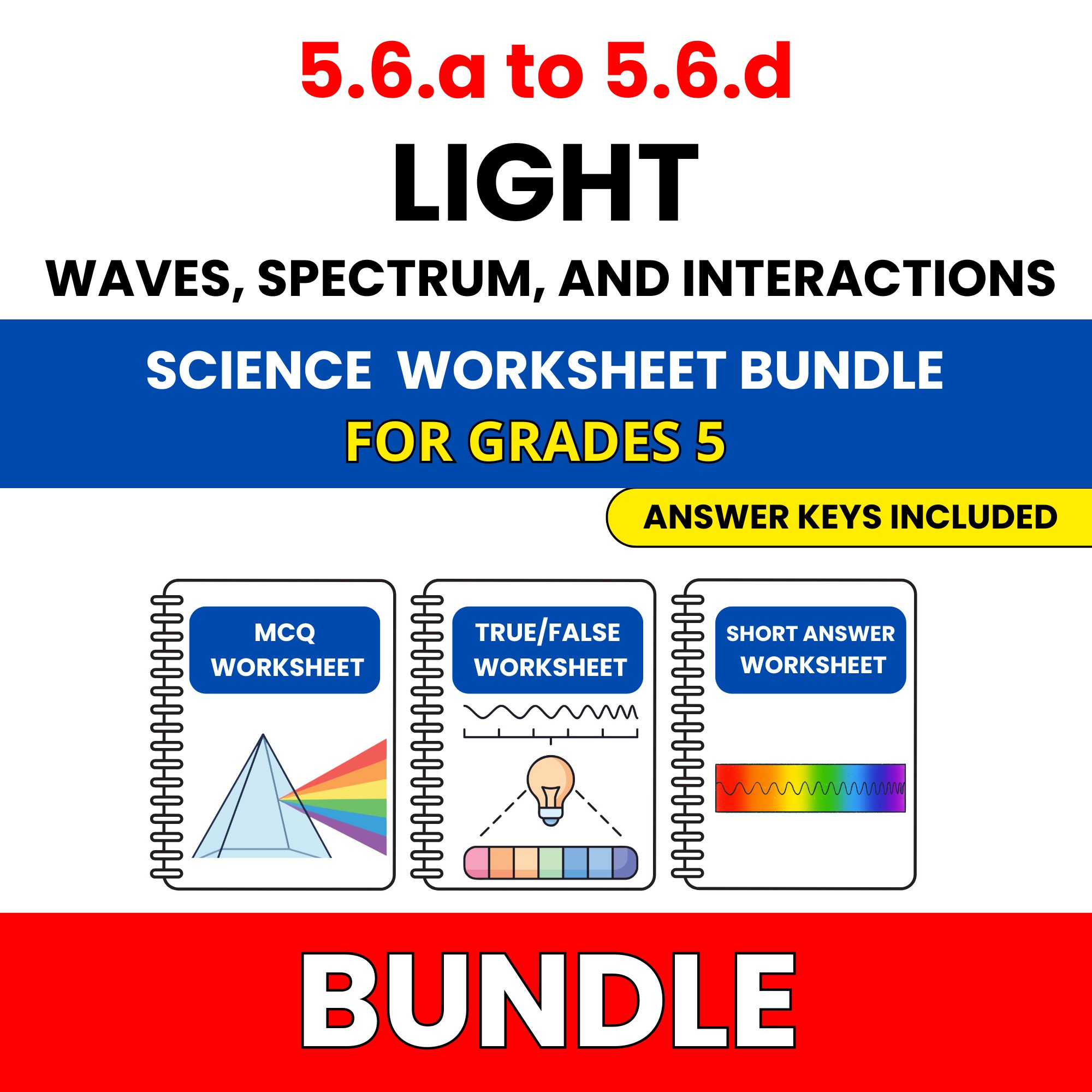 VA SOL Science | Light Waves, Spectrum | 45 Worksheets BUNDLE | Grade 5