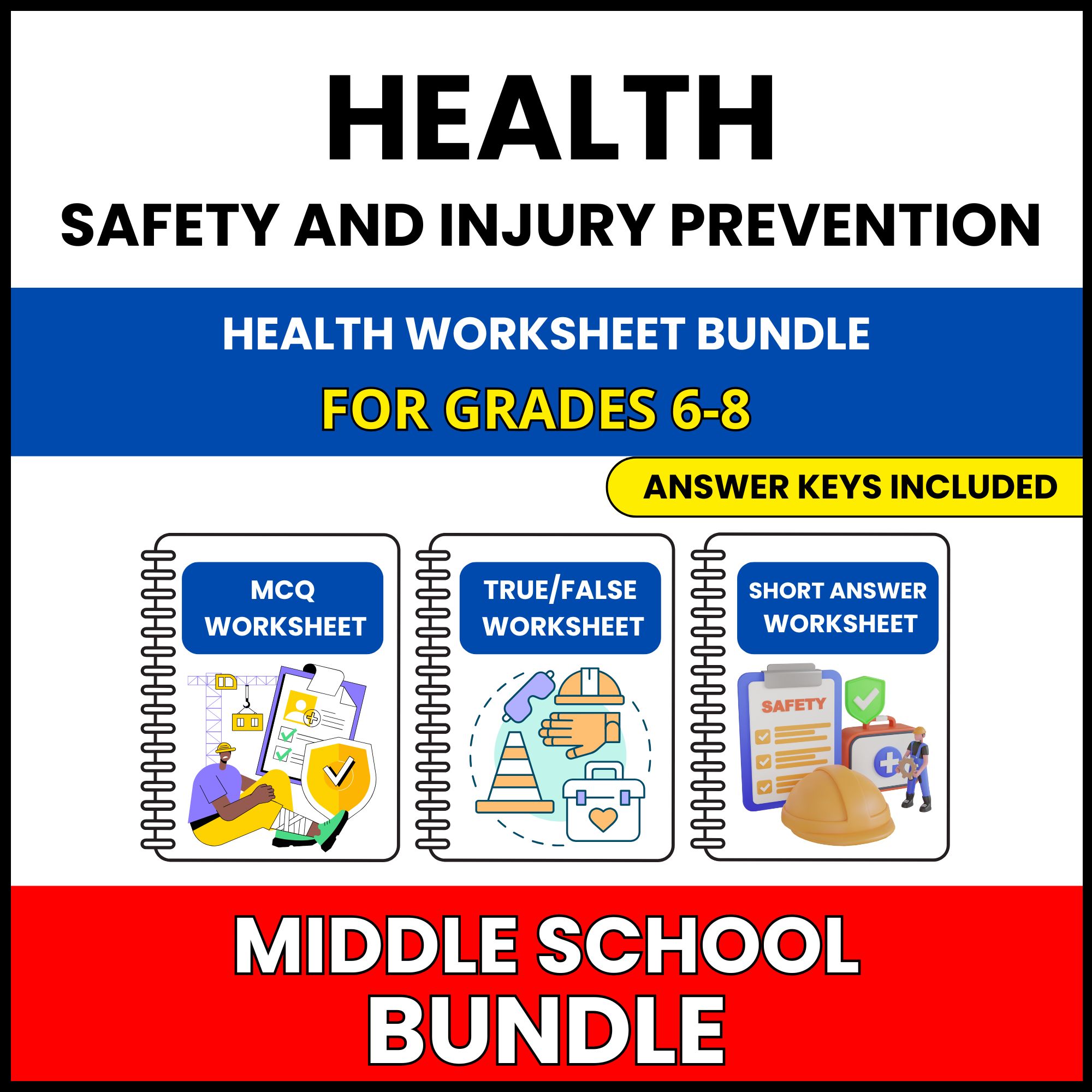 MS Health | Communication and Safety Skills | 45 Worksheets BUNDLE | Grade 6-8