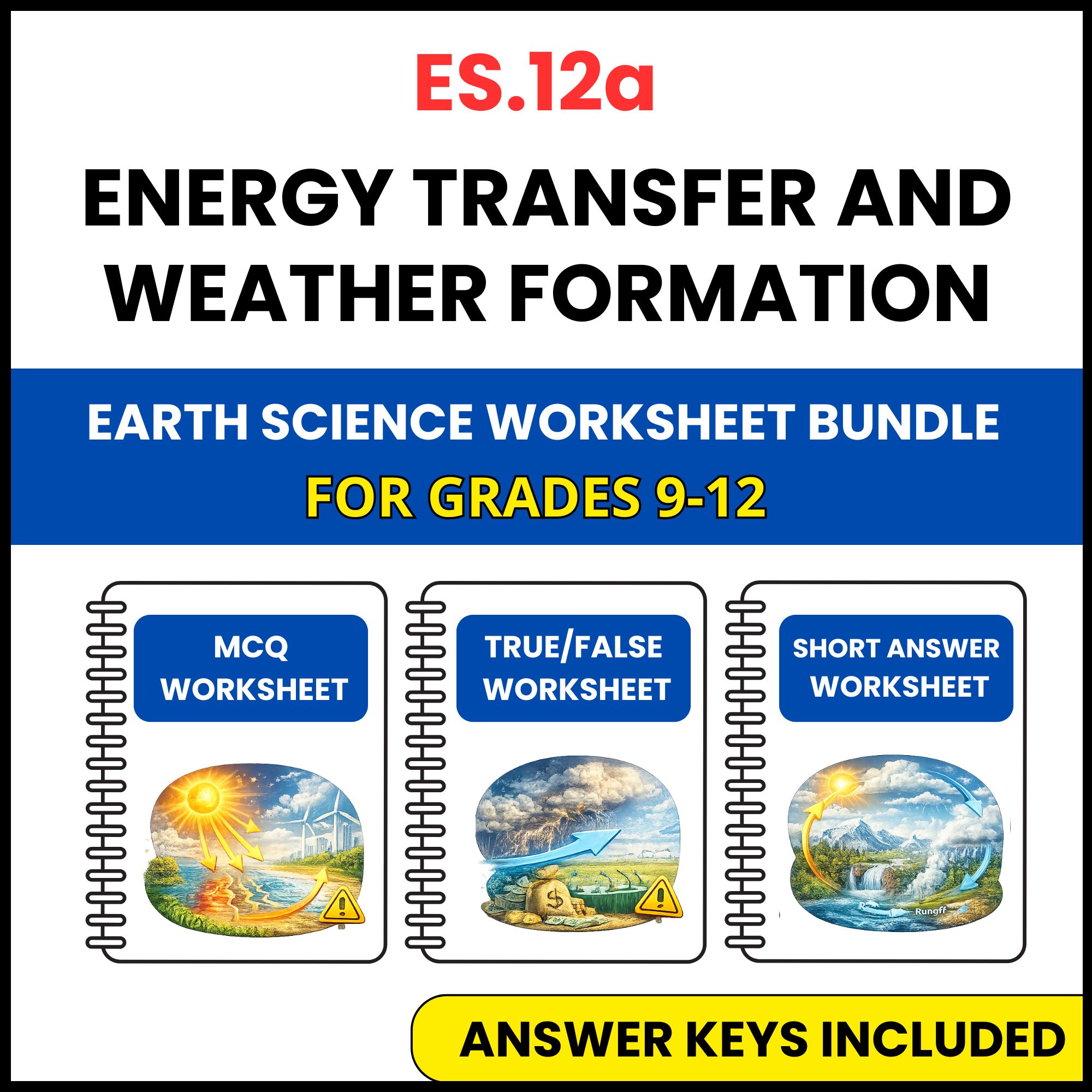 VA SOL Earth Science | Energy Transfer and Weather | 3 Worksheets | Grade 9-12