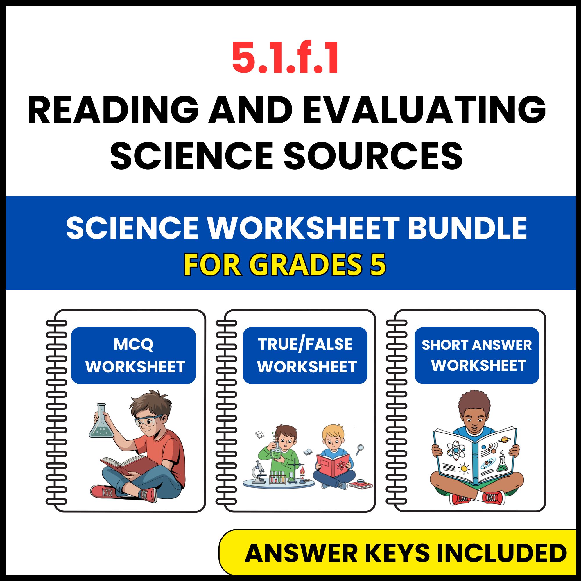 VA SOL Science | Reading and Evaluating Science Sources | 3 Worksheets | Grade 5