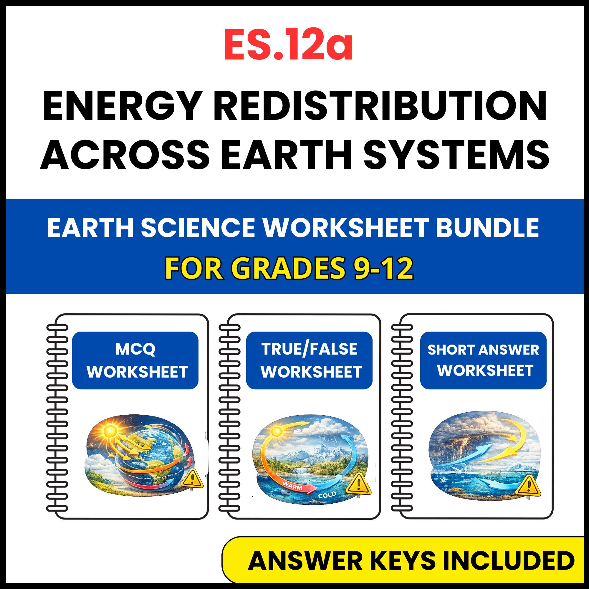 VA SOL Earth Science | Energy Redistribution Across | 3 Worksheets | Grade 9-12
