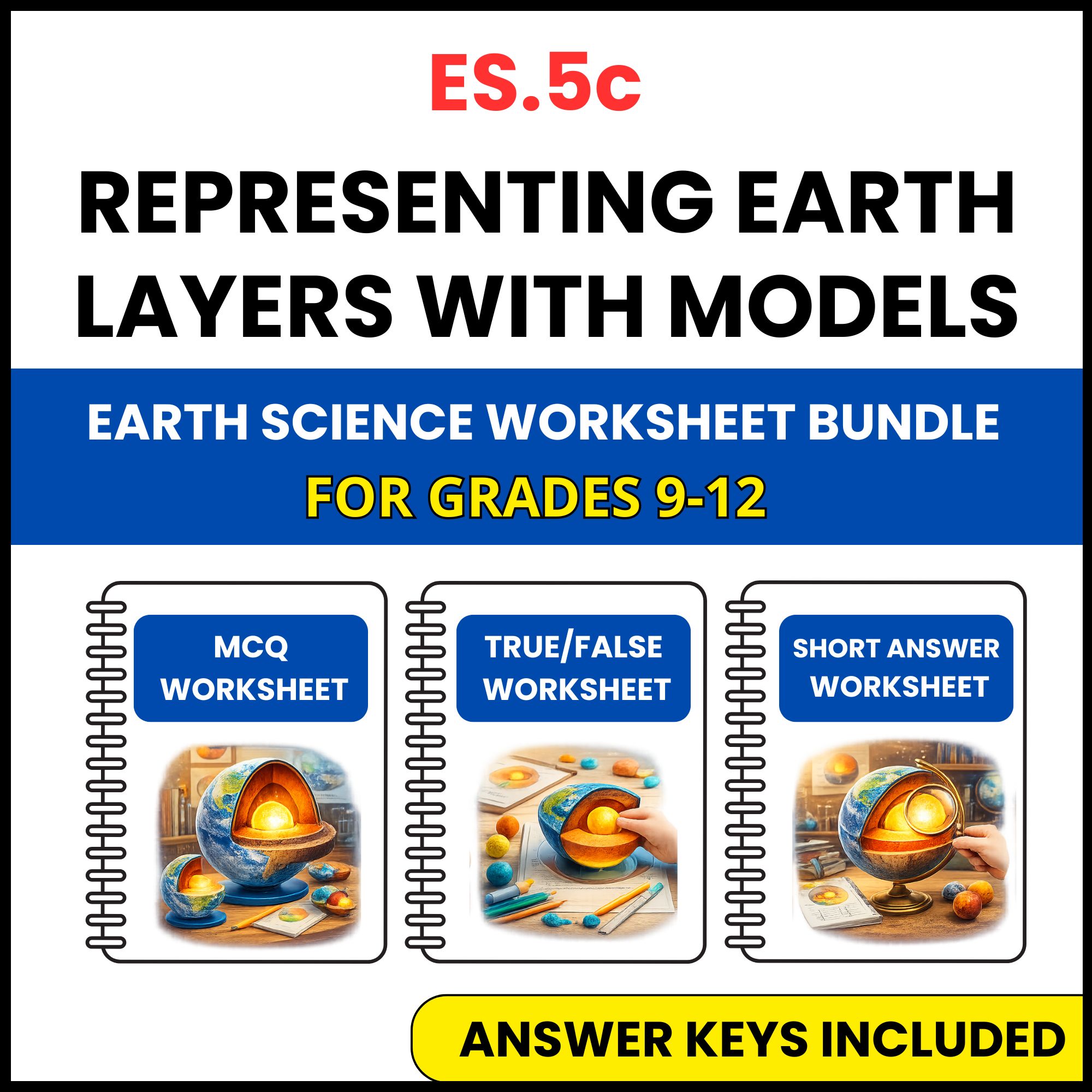 VA SOL Earth Science | Earth Layers with Models | 3 Worksheets | Grade 9-12