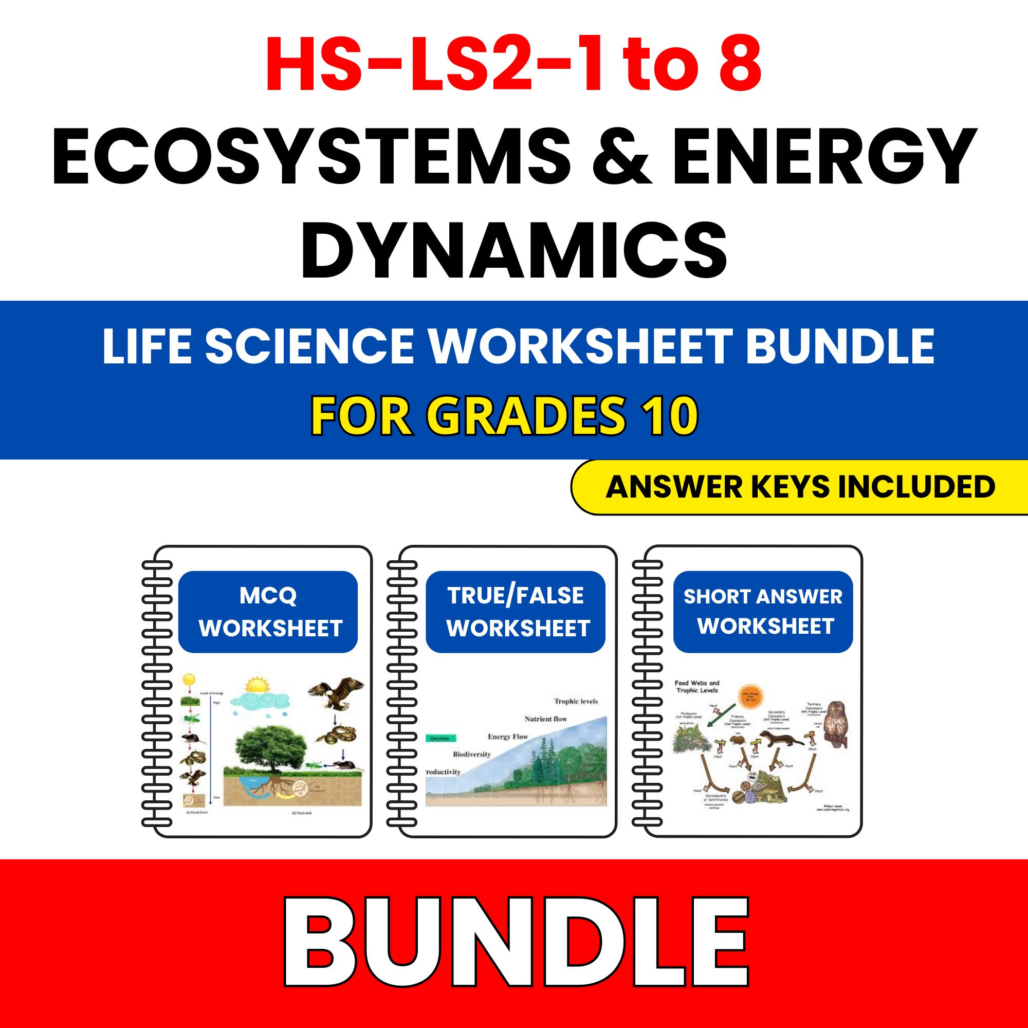 HS NGSS Life Science | Ecosystems and Energy | 45 Worksheets BUNDLE | Grade 10