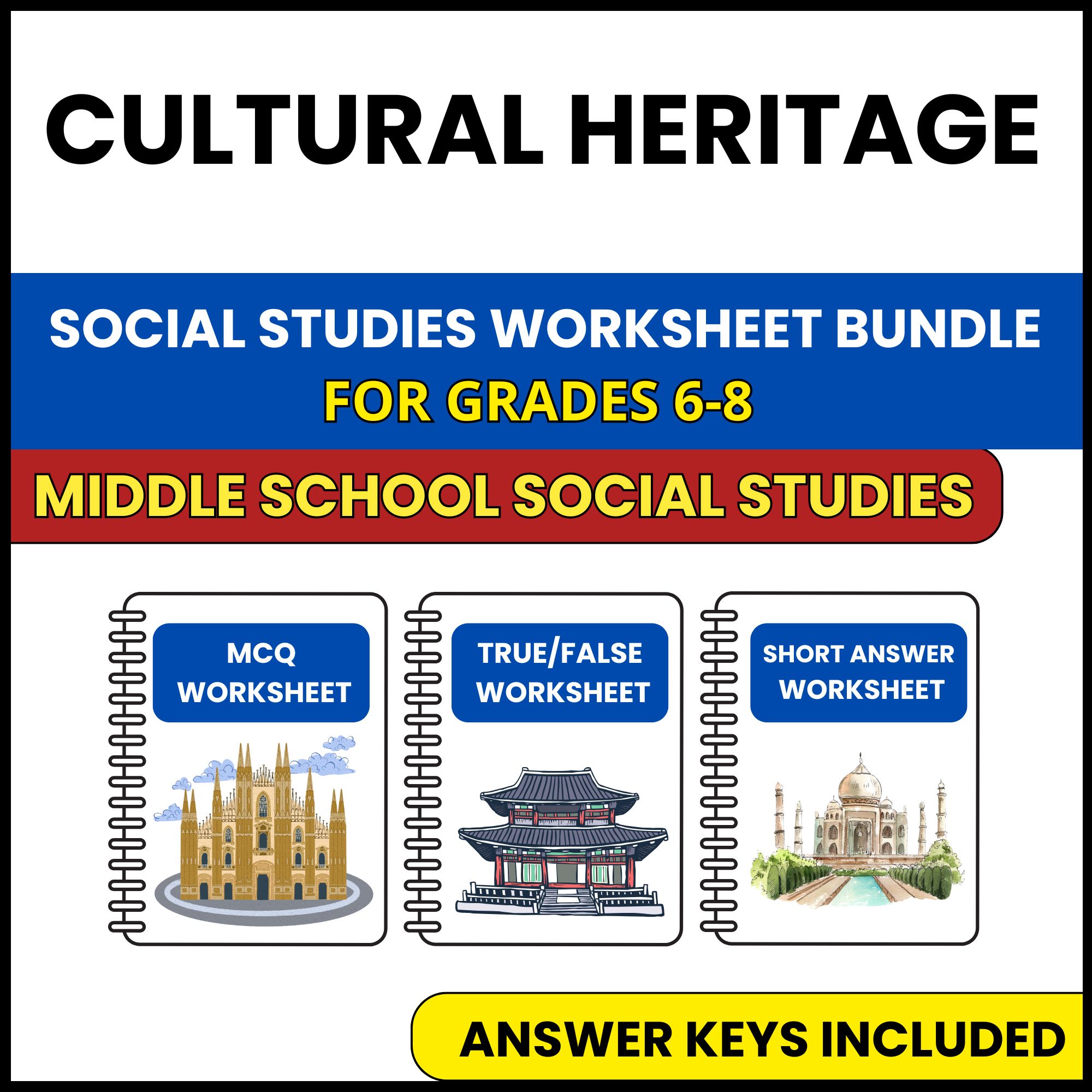 MS Social Studies | Cultural Heritage | 3 Worksheets | Grade 6-8