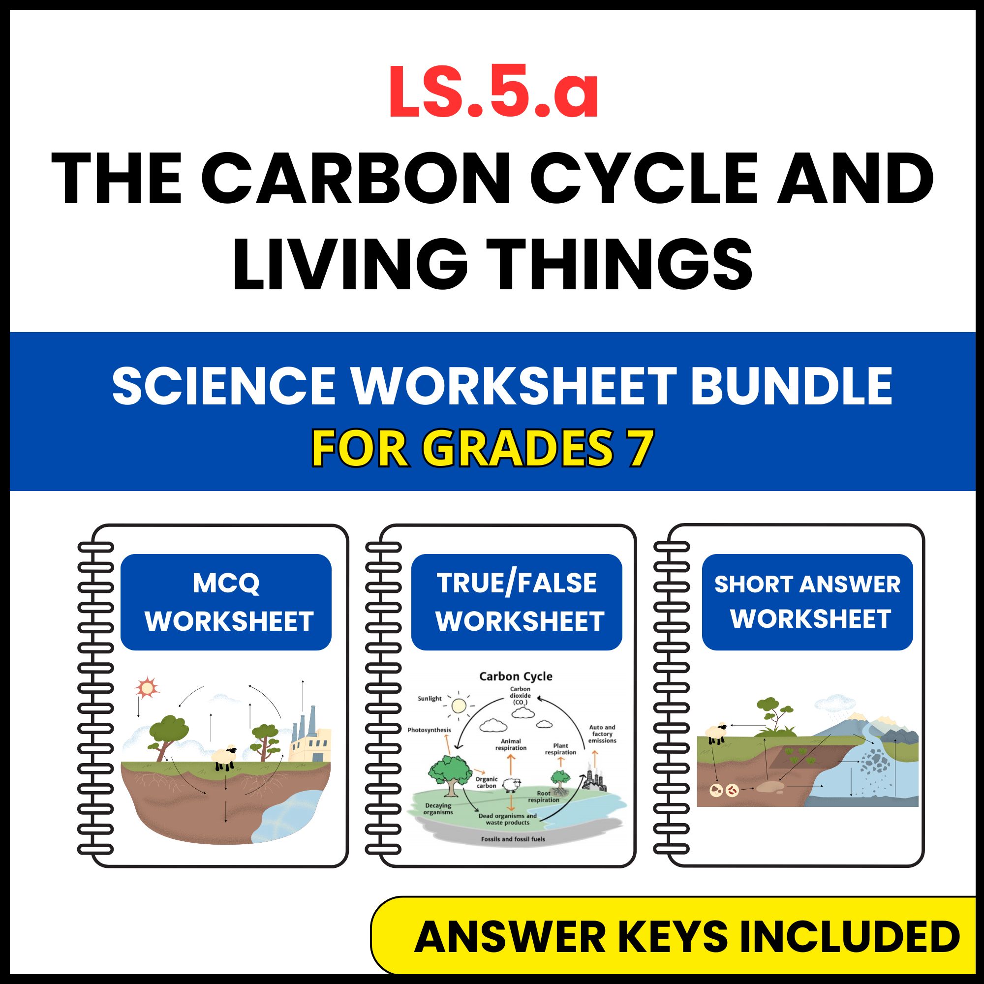 VA SOL Life Science | The Carbon Cycle and Living | 3 Worksheets | Grade 7